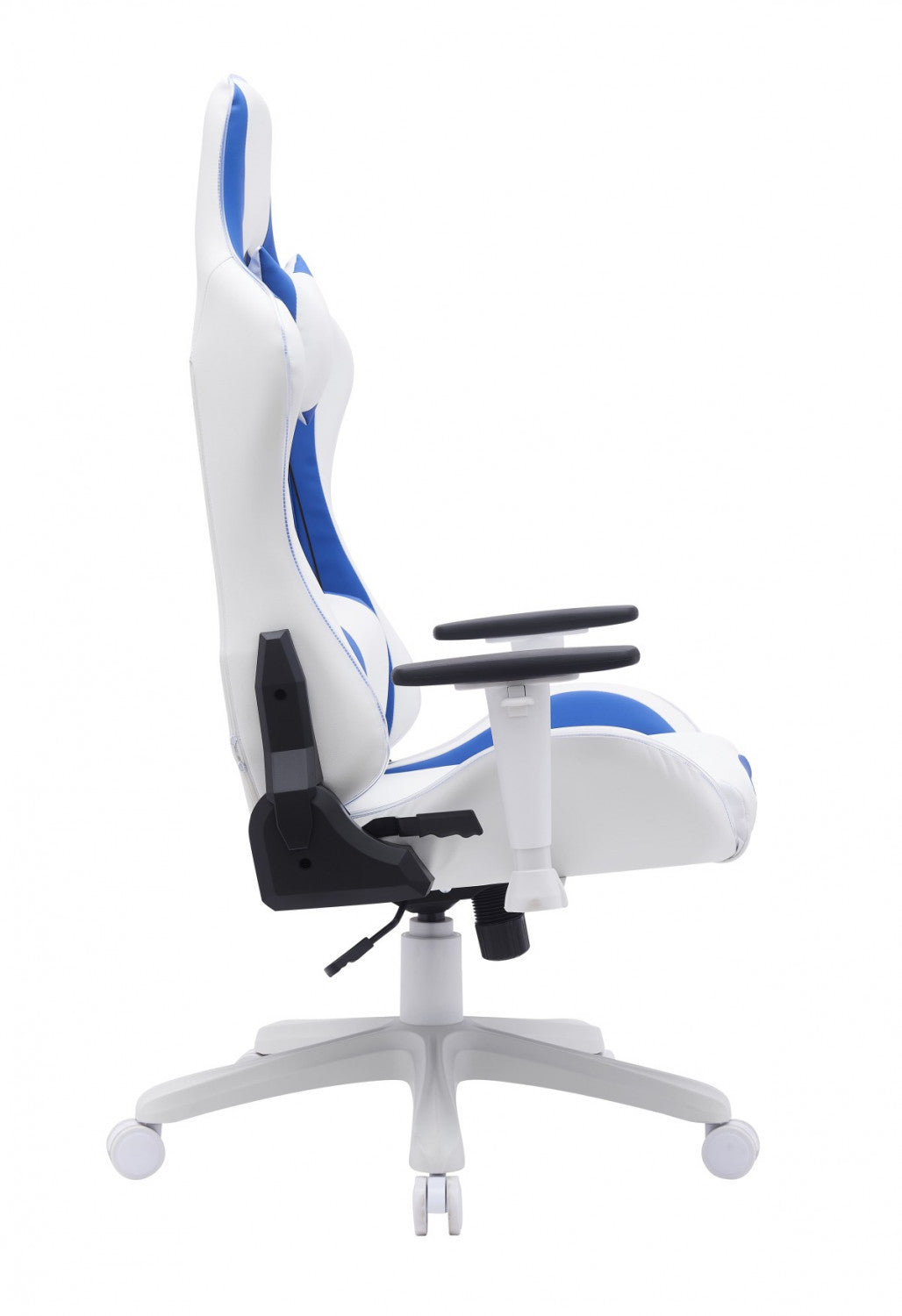Thrine Ergonomic Gaming Chair with Lumbar Support - Adjustable Height & Reclining Back, White & Blue - Perfect for PC Gaming, Office Work, and Home Entertainment