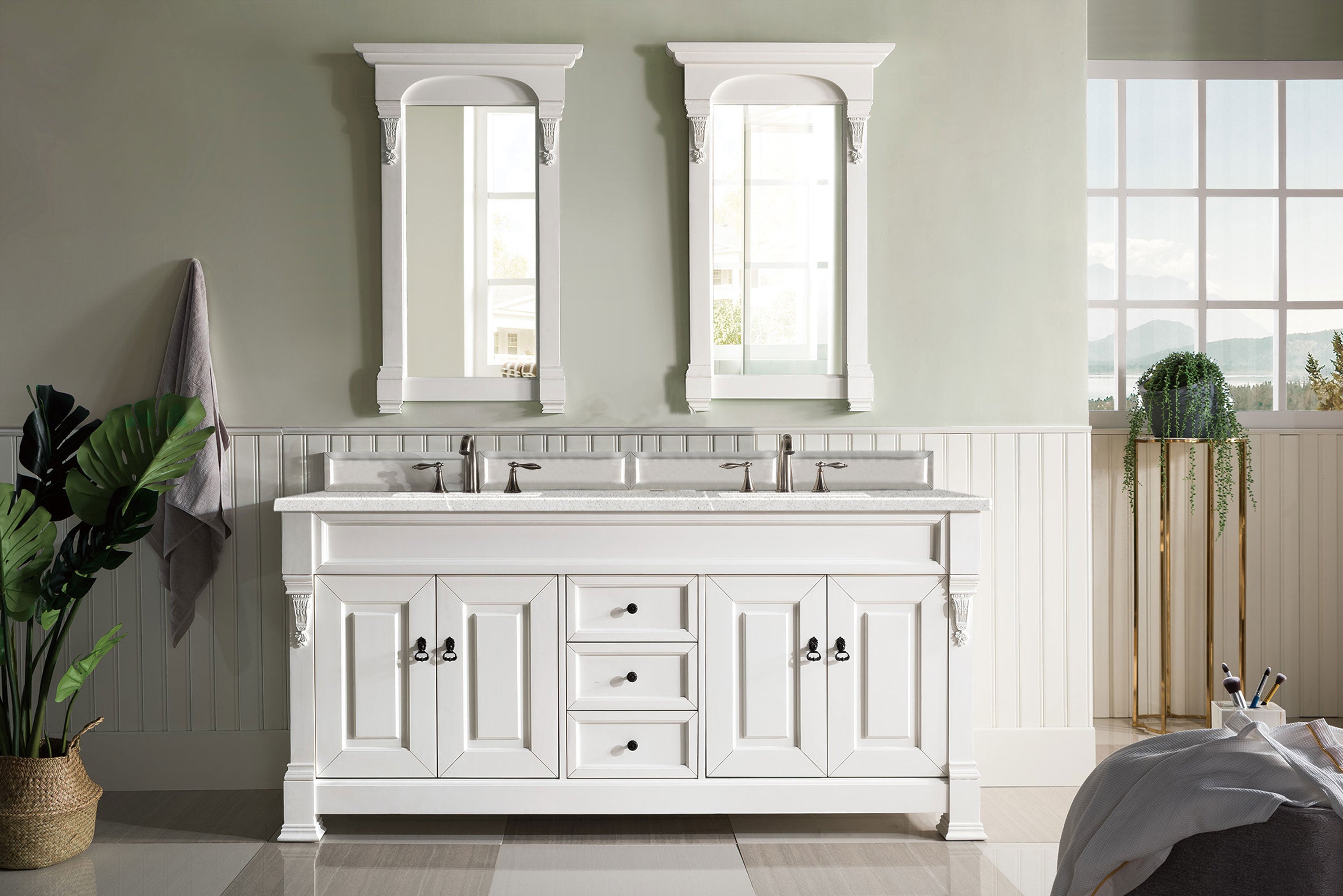 Brookfield 72 Inch Double Vanity with 3CM Eternal Serena Quartz Top - Bright White Bathroom Vanity for Modern & Luxury Home Decor | Perfect for Master Bathroom, Guest Bath, or Powder Room