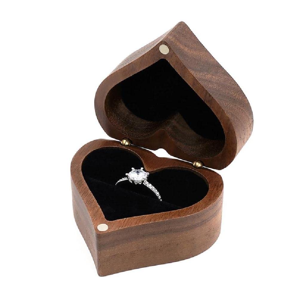 Milue Wood Ring Box for Wedding - Heart Jewelry Holder for Proposal & Birthday Gifts
