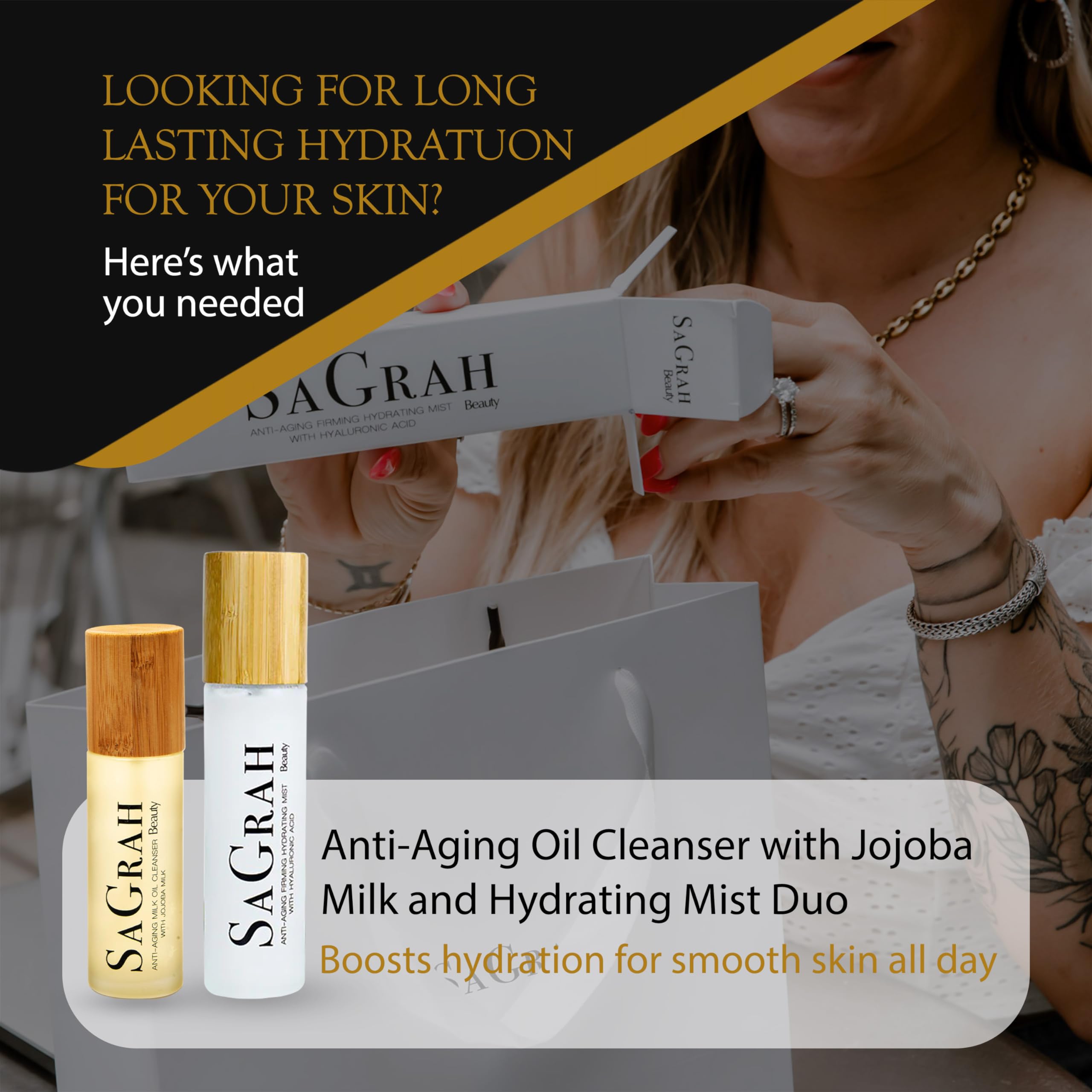 Anti-Aging Oil Cleanser with Jojoba Milk & Hydrating Mist Duo - Cruelty-Free Gentle Facial Cleanser & Refreshing Spray for Dry, Oily & Sensitive Skin | Daily Skincare Routine & Travel Essential