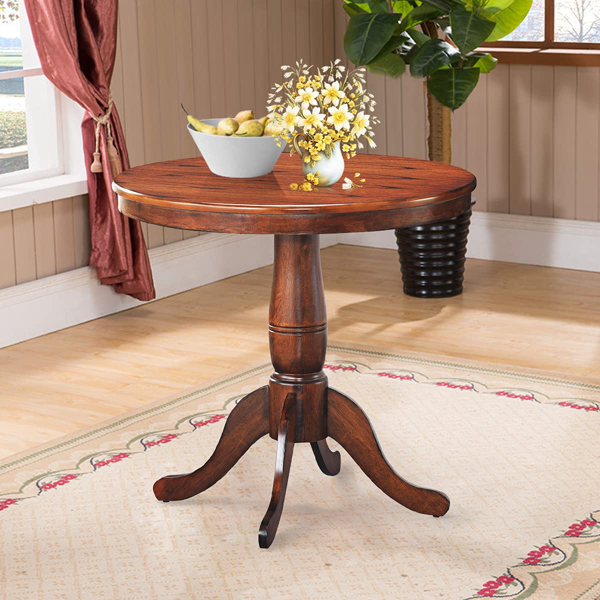 MIDDOW 32 Inch Round Dining Table - Solid Rubber Wood Pub Table with Smooth Edges & Foot Pads, Multi-Purpose Side Table for Kitchen, Restaurant, Cafe, Living Room (Walnut Finish, Model HW63397) - Perfect for Small Space Dining, Coffee Break, and Home Office Workspace
