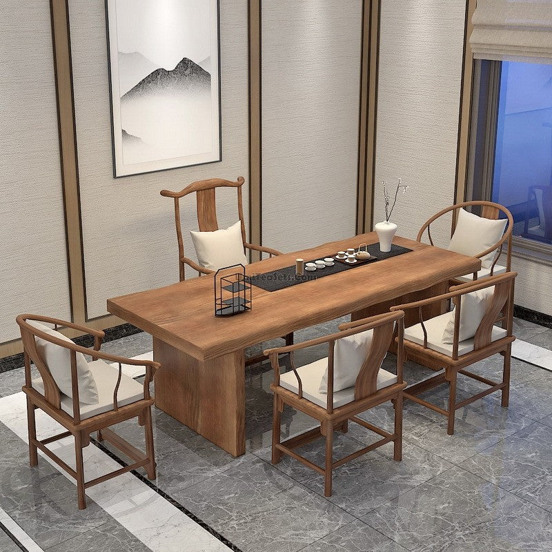 Solid Wood Modern Tea Table Set with Chairs - Chinese Style Coffee Table for Living Room, Lounge & Tea Ceremony