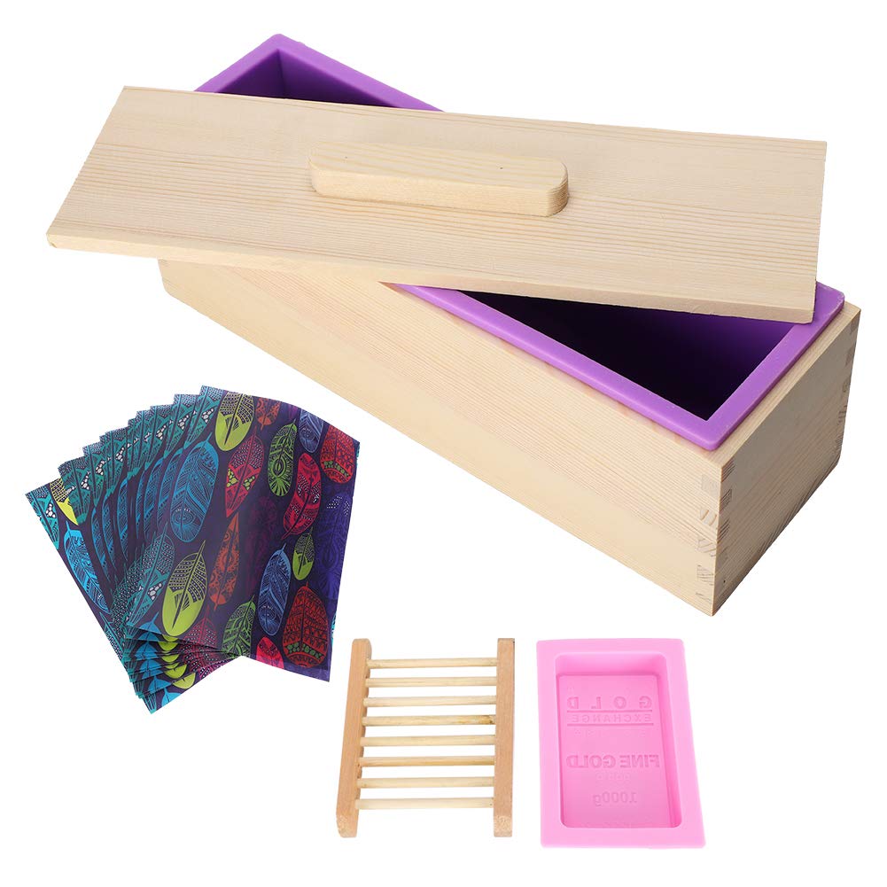 1200ML Purple Silicone Soap Molds - Nonstick Rectangular Baking Mold with Wooden Box for DIY Soap Making, Loaf Cakes & Bread | Perfect for Handmade Soap Crafting, Home Baking & Gift Making