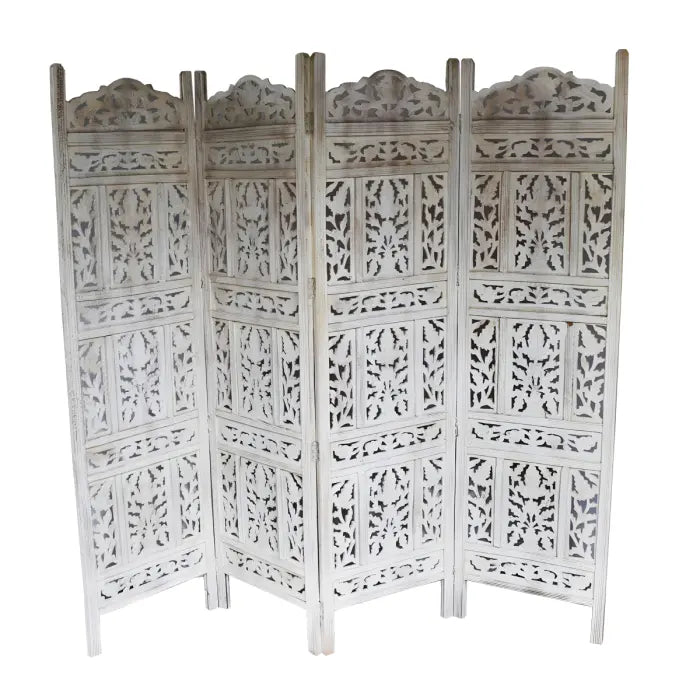 Handmade Indian Solid Hardwood Room Divider Screen - Traditional Wooden Partition for Living Room, Bedroom, or Office Space