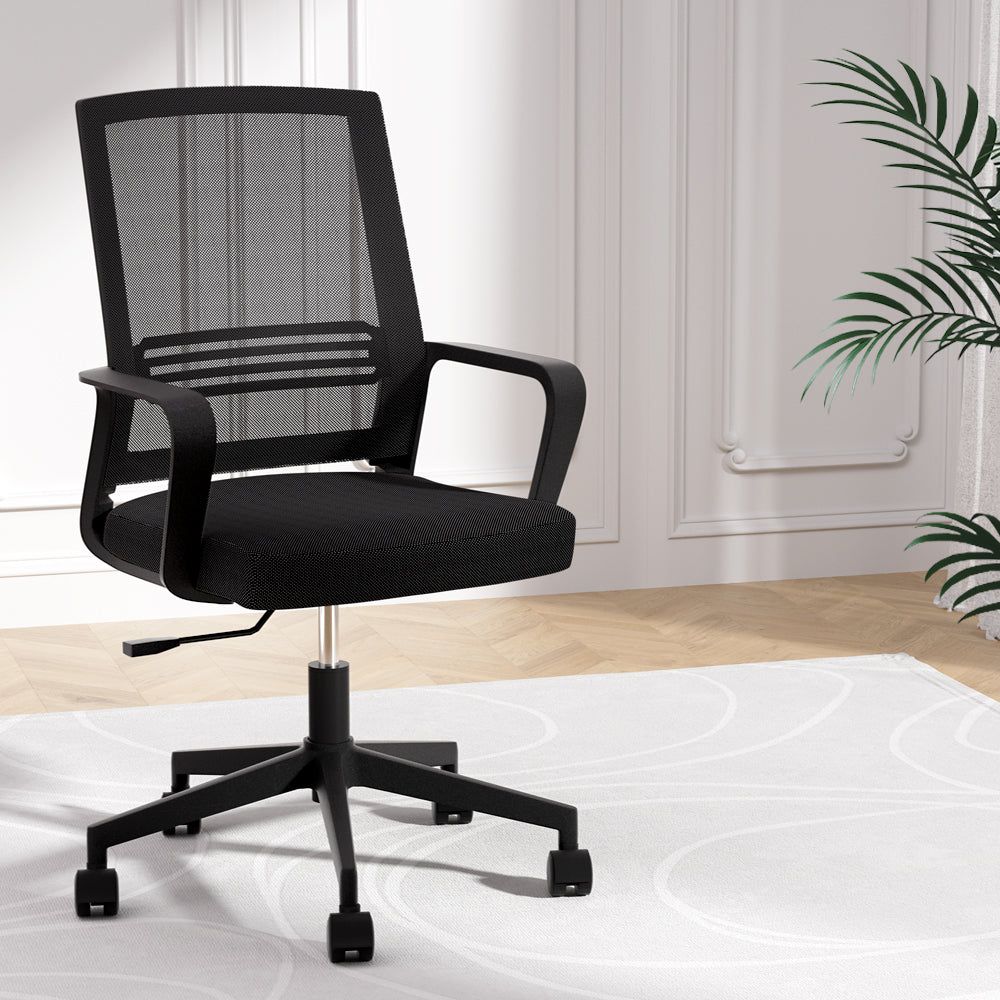 Ergonomic Mesh Office Chair - Adjustable Mid Back Computer Gaming Desk Chair for Work & Study - Breathable Black Mesh Design - Perfect for Home Office, Gaming Setup & Workspace