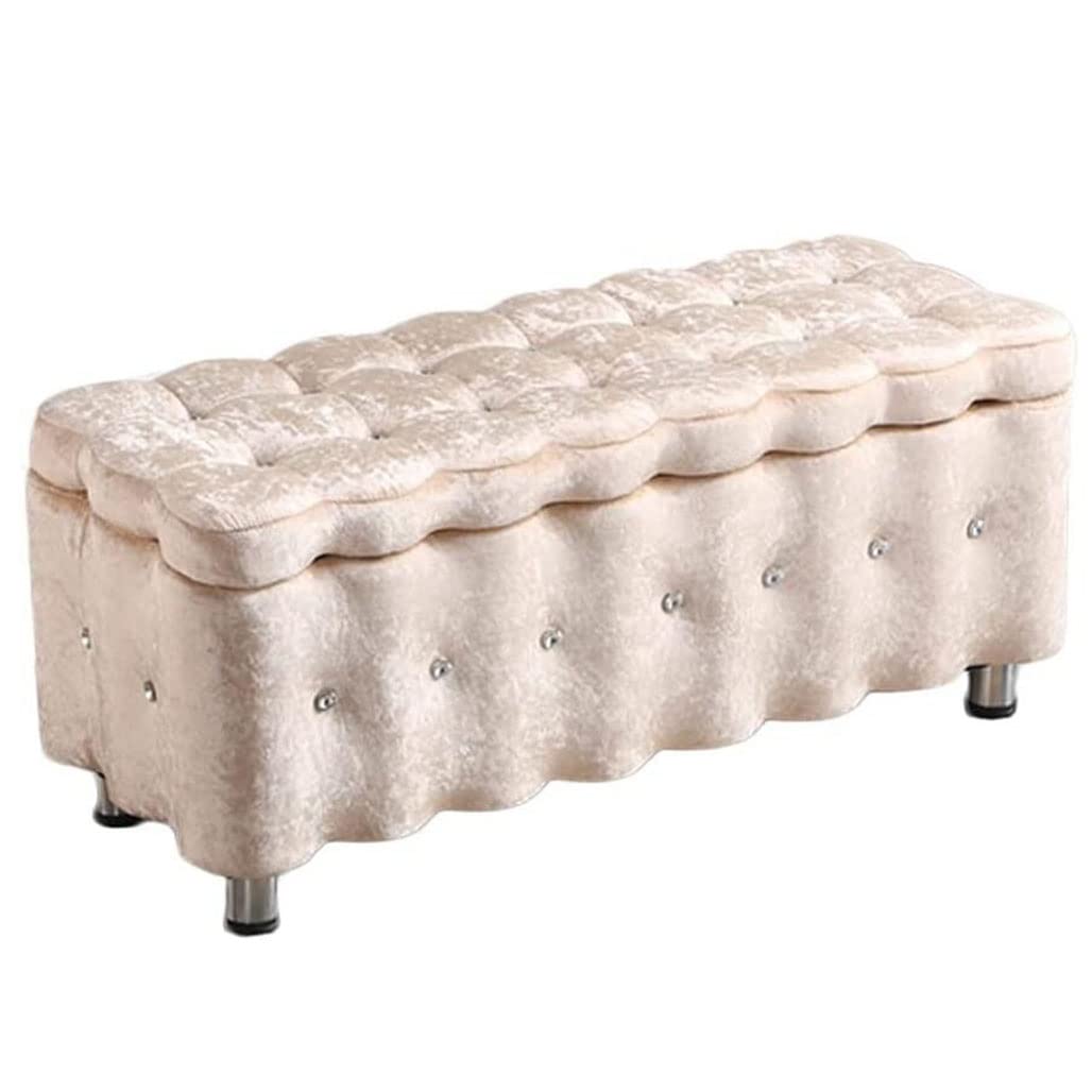 LYRWISHMJ Upholstered Storage Bench with Ice Fleece - 40x40x40cm Champagne Ottoman for Window Seat, Bedroom, Living Room & Entryway - Perfect as Footstool, Shoe Changing Stool or Bed End Bench
