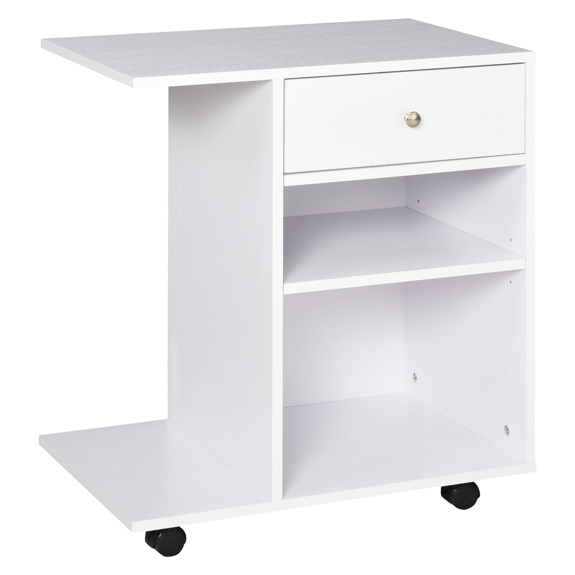 Vinsetto Mobile Printer Stand with Adjustable Shelf, CPU Stand Drawer & Wheels - White | Rolling Office Cart for Printer, Scanner & Supplies | Perfect for Home Office, Classroom & Workspace Organization