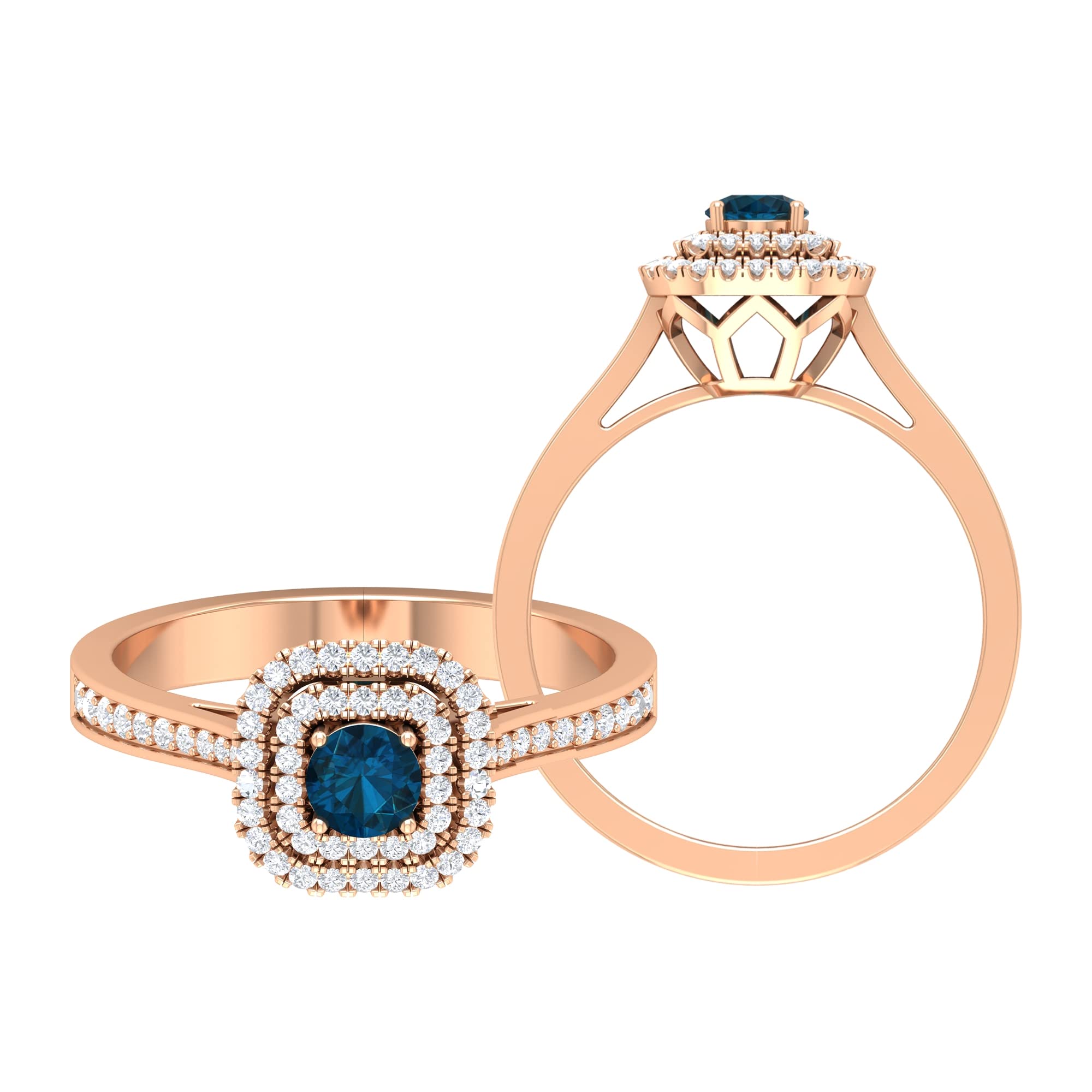 0.75 Carat London Blue Topaz Diamond Halo Engagement Ring - Vintage Inspired 14K Solid Gold Wedding Ring for Women - Perfect for Proposals, Anniversaries & Special Occasions