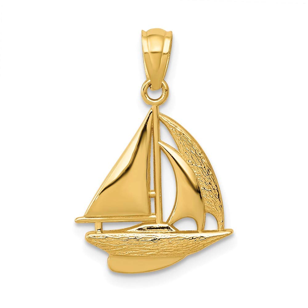 14k Yellow Gold Sailboat Pendant - Elegant Black Bow Jewelry for Nautical Lovers