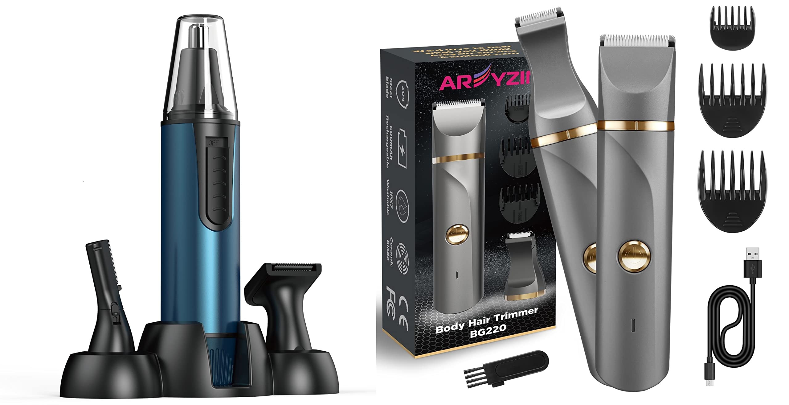 Premium AREYZIN Men's Ear & Nose Hair Trimmer with Body Groomer - 2-in-1 Personal Grooming Kit for Facial Hair, Eyebrows & Body - Perfect for Travel, Home & Gym Use