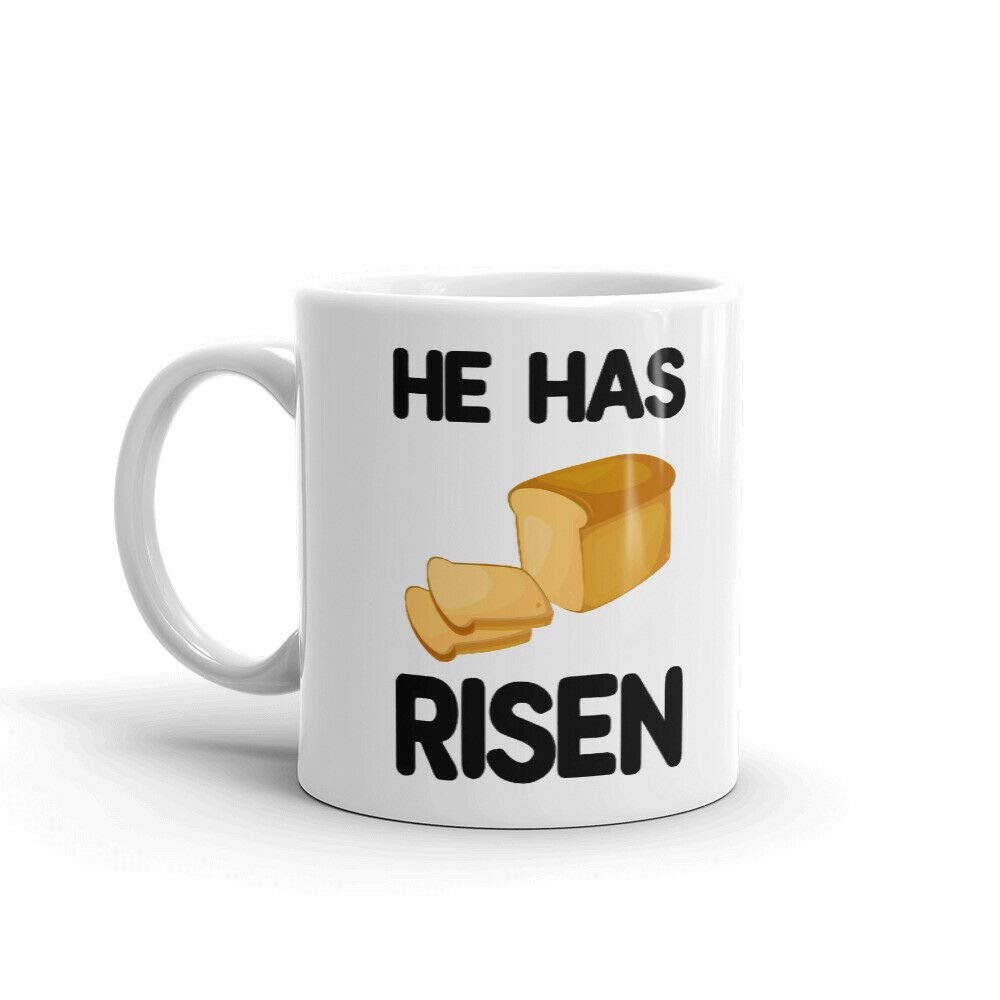 He Has Risen Bread Loaf Slices Print 15oz Ceramic Coffee Mug - Fun Novelty Tea Cup for Office, Home & Gifts - Perfect for Easter, Church, Bible Study & Christian Holidays