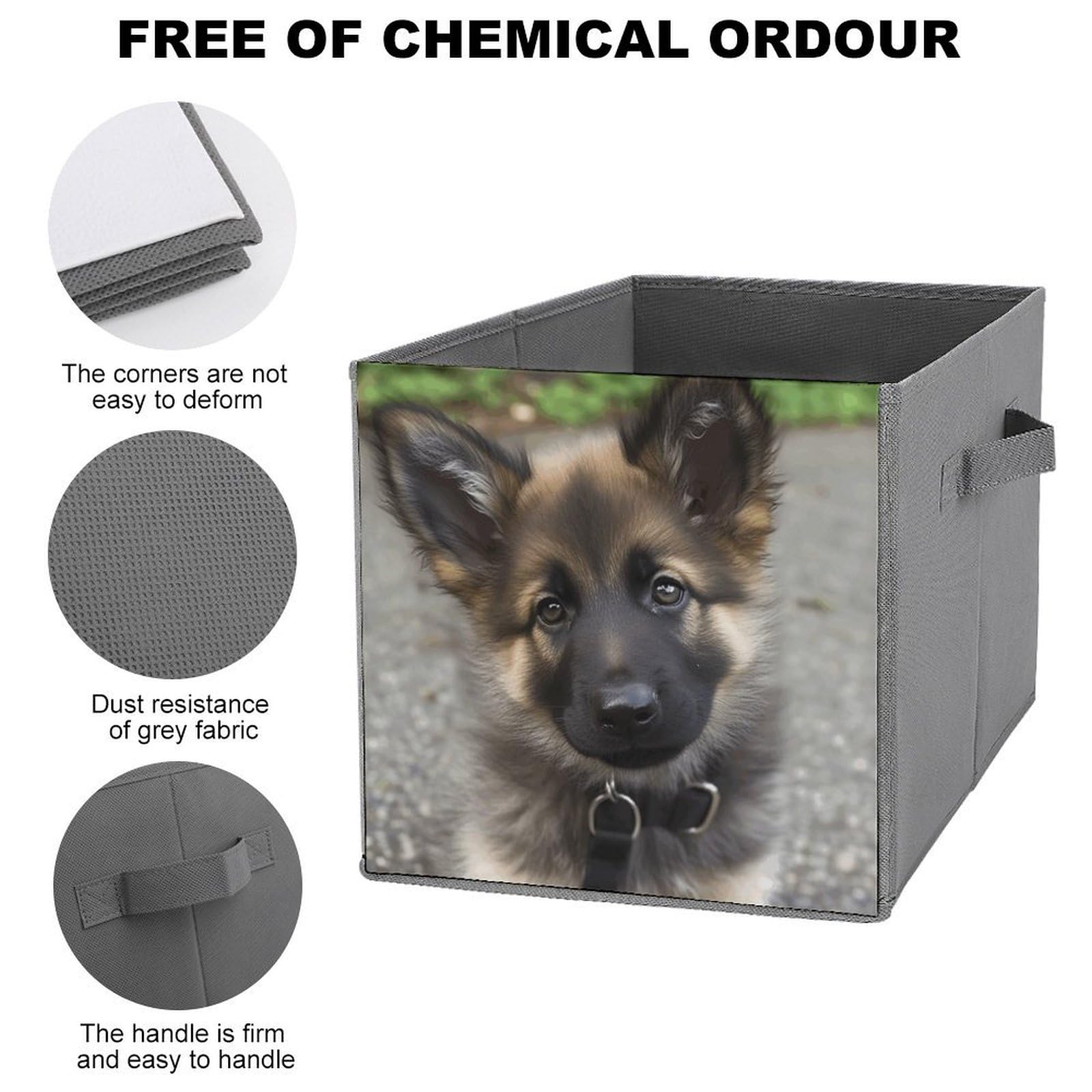Collapsible Storage Bins 2-Pack - Stackable Foldable Storage Containers with Handles, Cute German Shepherd Puppy Design - Home Organization Cube Baskets for Closet, Nursery, Office & Laundry Room