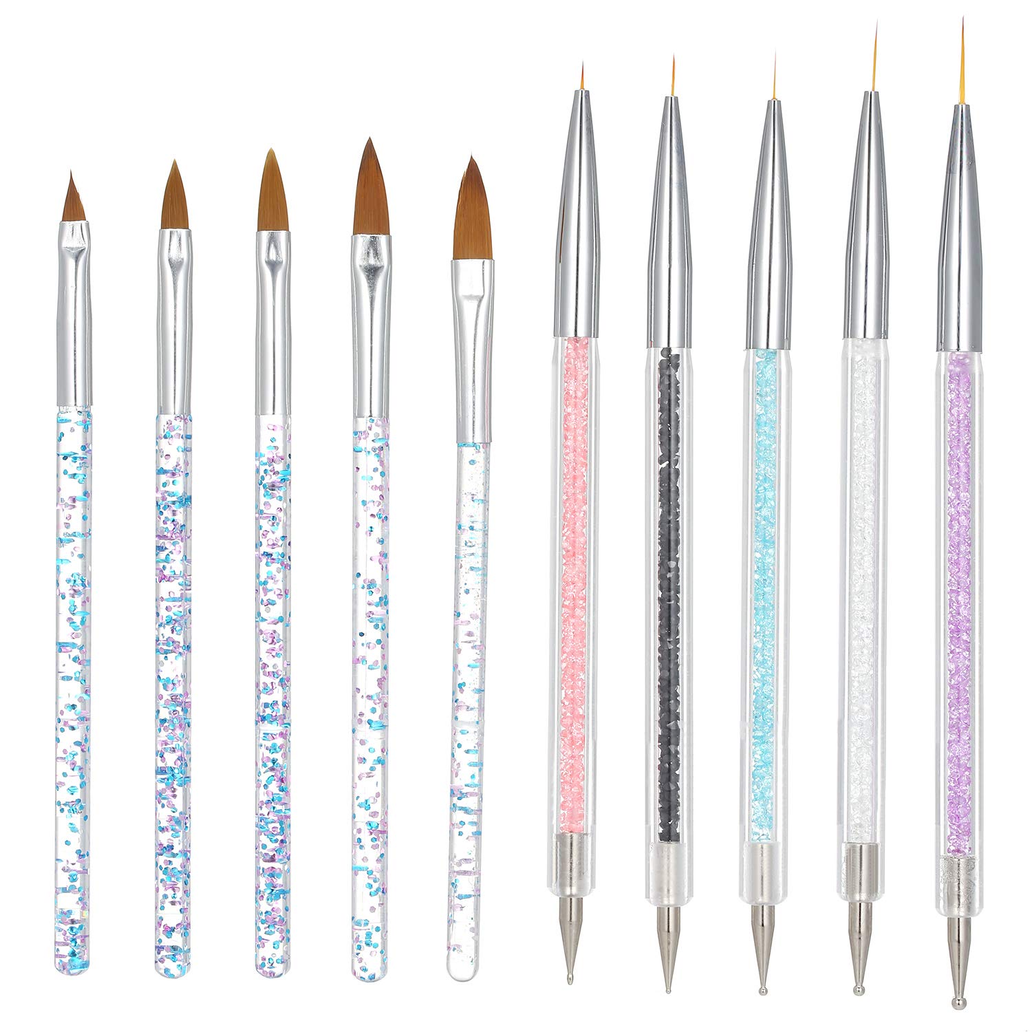 10 Pcs Dual-End Nail Art Brushes Kit - Professional Nail Liner Pen, Dotting Pen & Builder Handles for Gel, Acrylic & Nail Art Designs - Perfect for Salon, Home Manicure & DIY Nail Art (Multicolor) - Layfoo