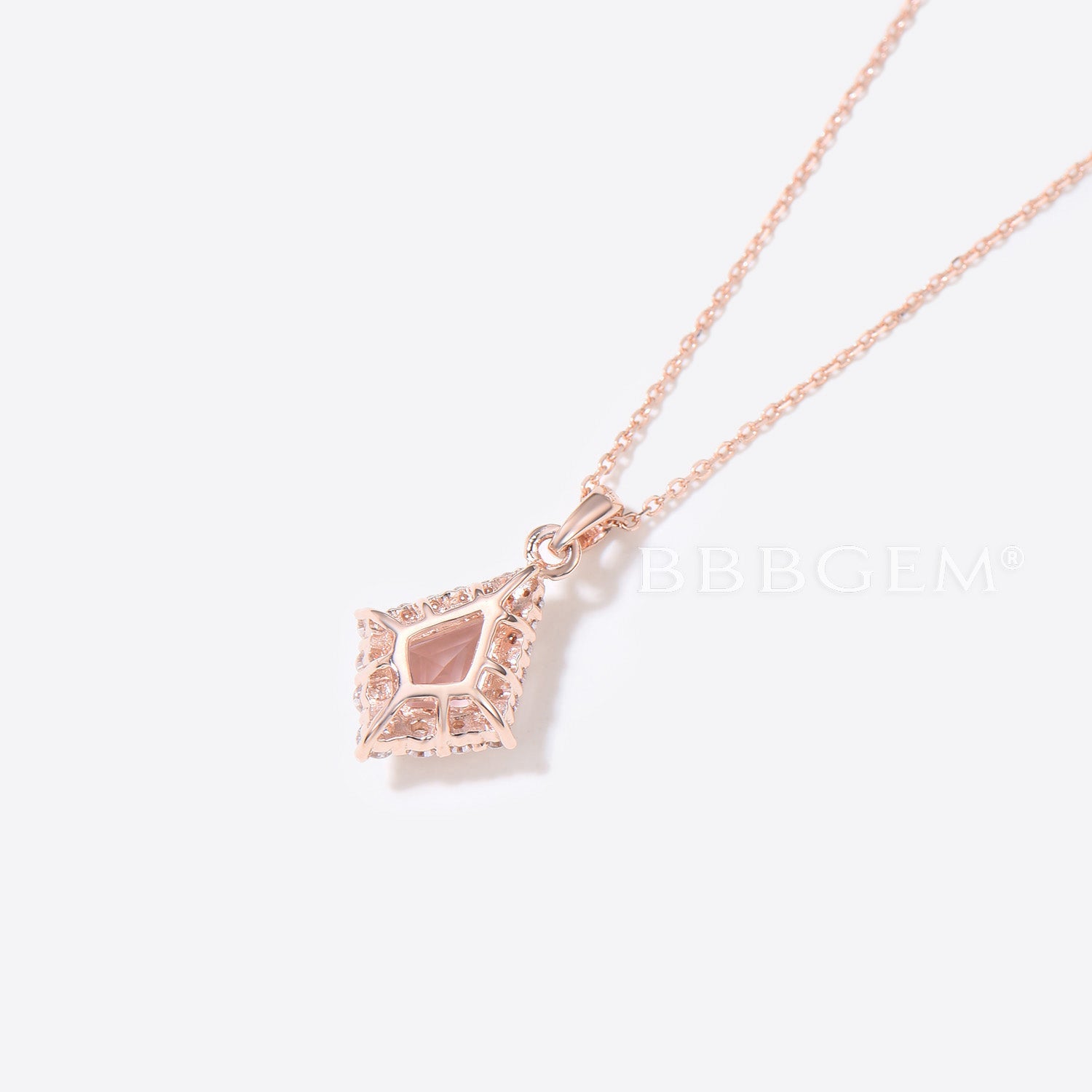 Rose Quartz Necklace with Rose Gold Halo & Moissanite Pendant - Elegant Healing Crystal Jewelry for Women, Gift for Her, Valentine's Day, Anniversary & Everyday Wear
