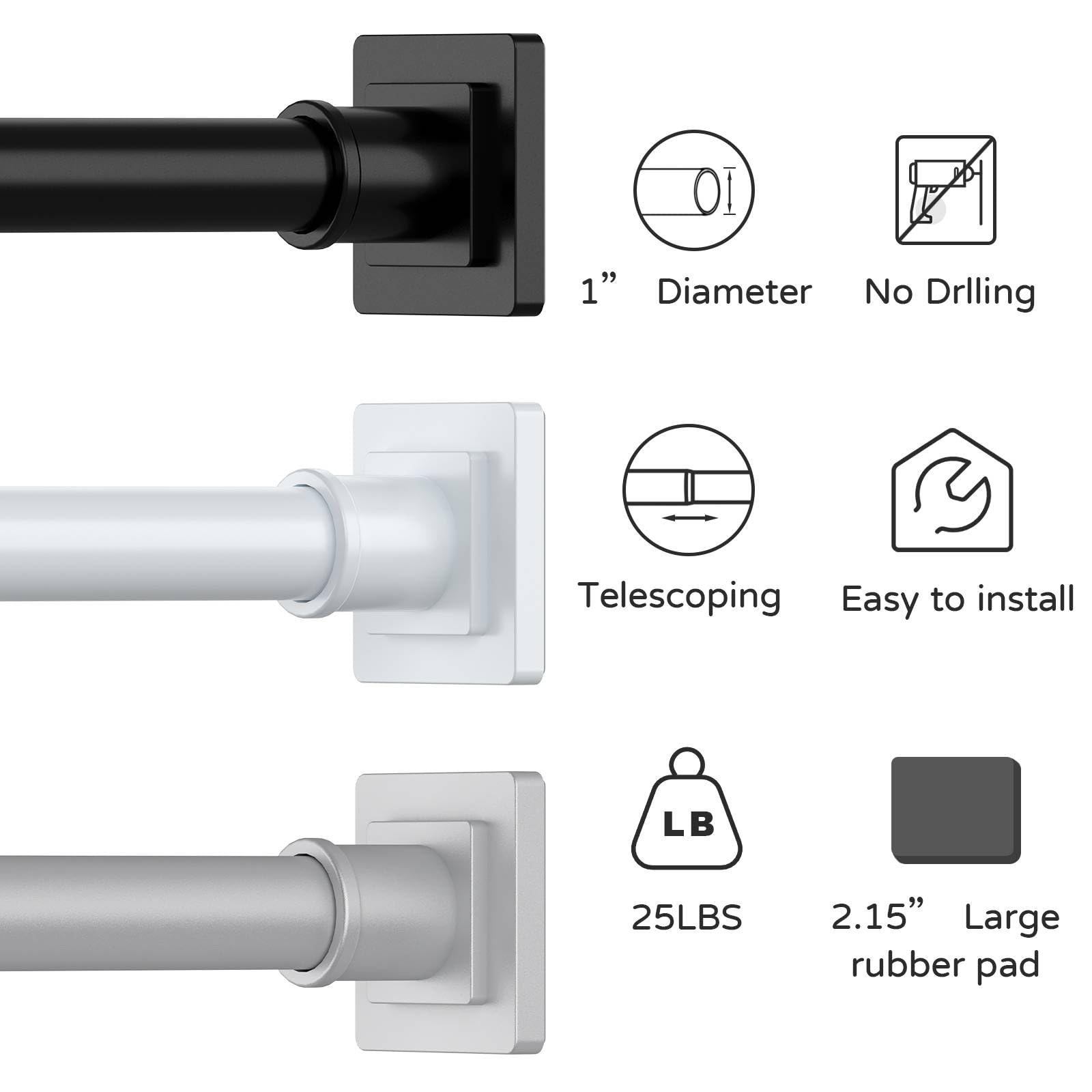 Adjustable Shower Curtain Rod 31-79 Inch - Rust-Resistant No-Drill Spring Tension Rod for Bathroom - Perfect for Small Spaces, Apartments & Dorm Rooms