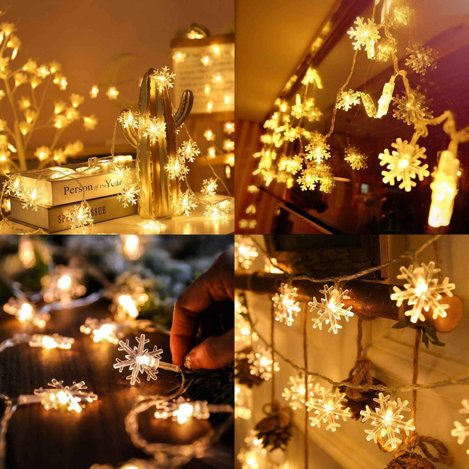 CESOF 20 Ft 40 LED Snowflake Christmas String Lights - Battery Operated Fairy Lights for Indoor & Outdoor Decor - Warm White Xmas Tree, Bedroom, Party & Office Decorations - Perfect for Holiday Home, Garden, and Festive Celebrations