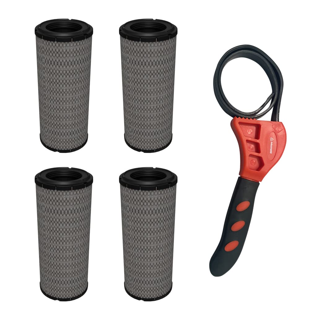 Caterpillar 231-0167 Engine Air Filter with IHD Strap Wrench Bundle (4 Pack) - Heavy Duty Replacement for Construction & Mining Equipment
