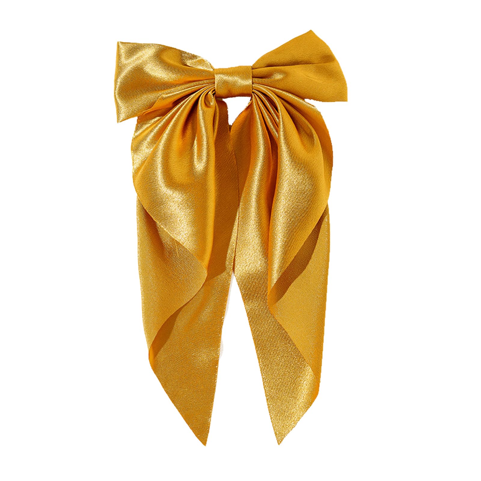 Large French Style Solid Color Knotted Bowknot Hair Clips with Long Ribbon - Spring Snap Barrettes for Women & Girls (Gold) | Perfect for Weddings, Parties, and Everyday Elegant Hairstyles