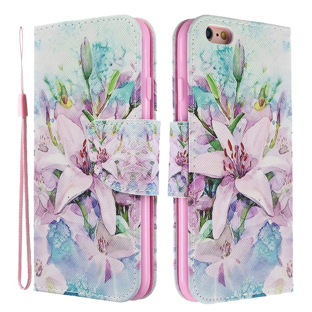 ISADENSER Premium PU Leather Wallet Case for iPhone 7/8/SE (2020) - Floral Painted Lilies Design with Magnetic Closure & Card Slots | Flip Stand Notebook Style Protective Phone Cover | Perfect for Work, Travel & Everyday Use