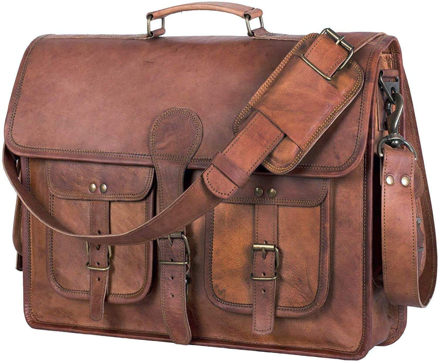 Premium Handmade Leather Messenger Bag for Laptop & Work - Durable Laptop Briefcase & Business Satchel Bag by ALASKA EXPORTS - Perfect for Office, Travel & College Use