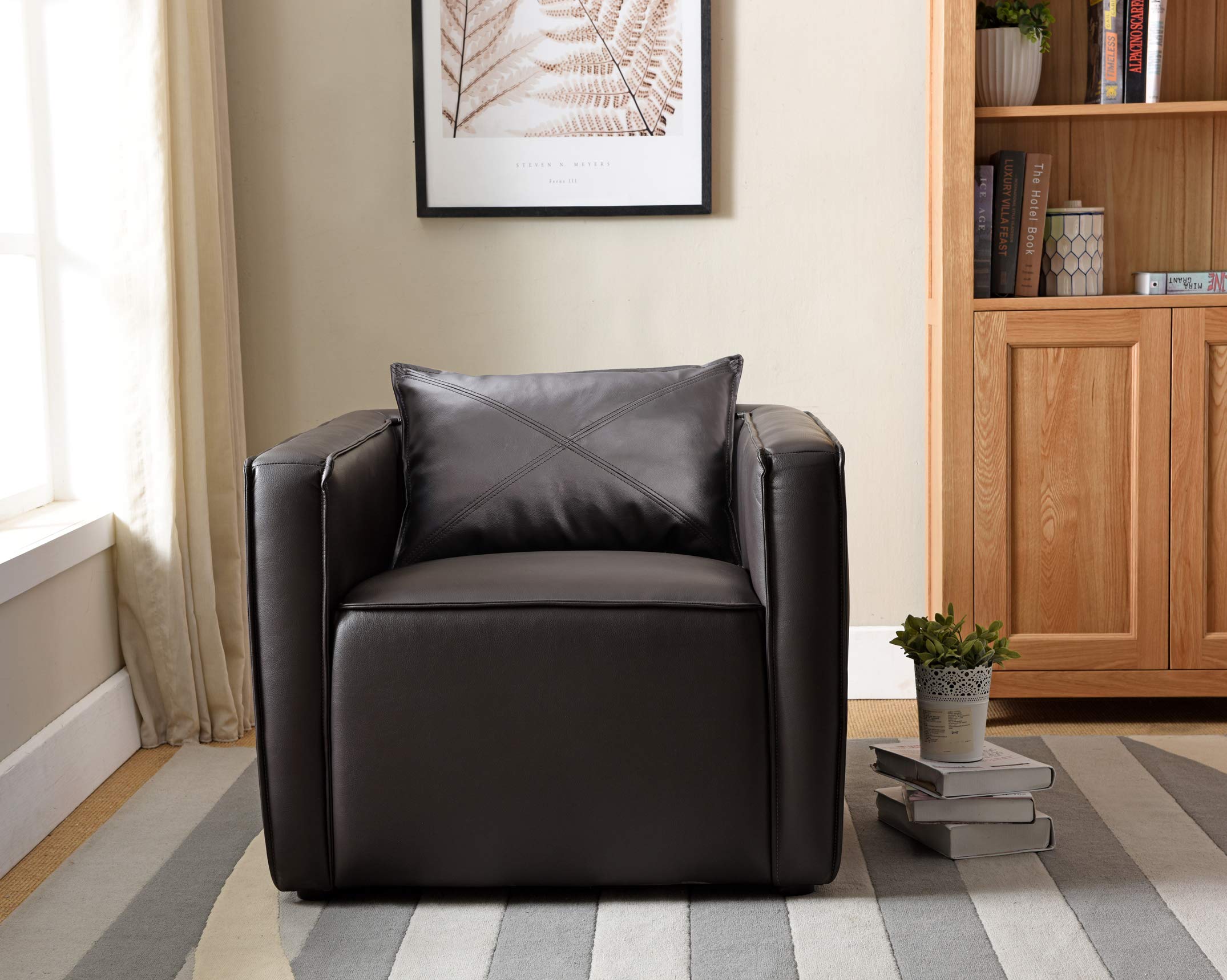 Geneva Modern Breathable Vinyl Padded Arm Chair - Dark Gray Accent Chair for Living Room, Bedroom & Office - Comfortable Lounge Chair with Padded Seat