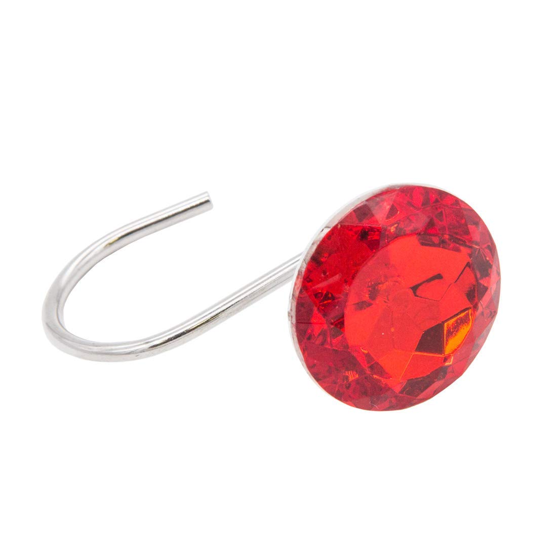 Elegant Acrylic Shower Curtain Hooks with Rhinestones - Pack of 12, Red - Perfect for Bathroom Decor & Spa-Like Shower Experience