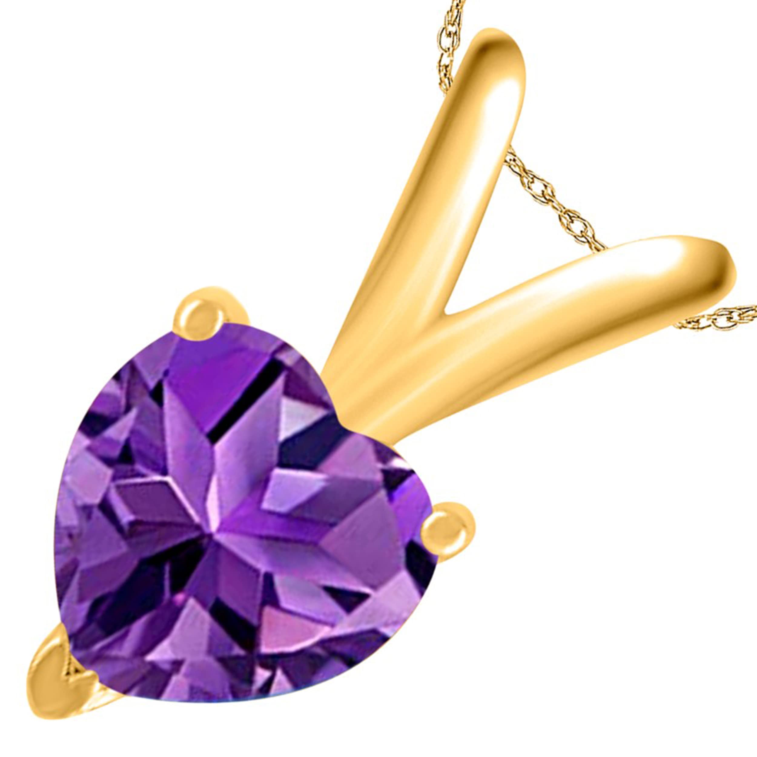14K Yellow Gold Amethyst Heart Pendant Necklace for Women - 0.95 Carat Prong Set Gemstone Jewelry with 18