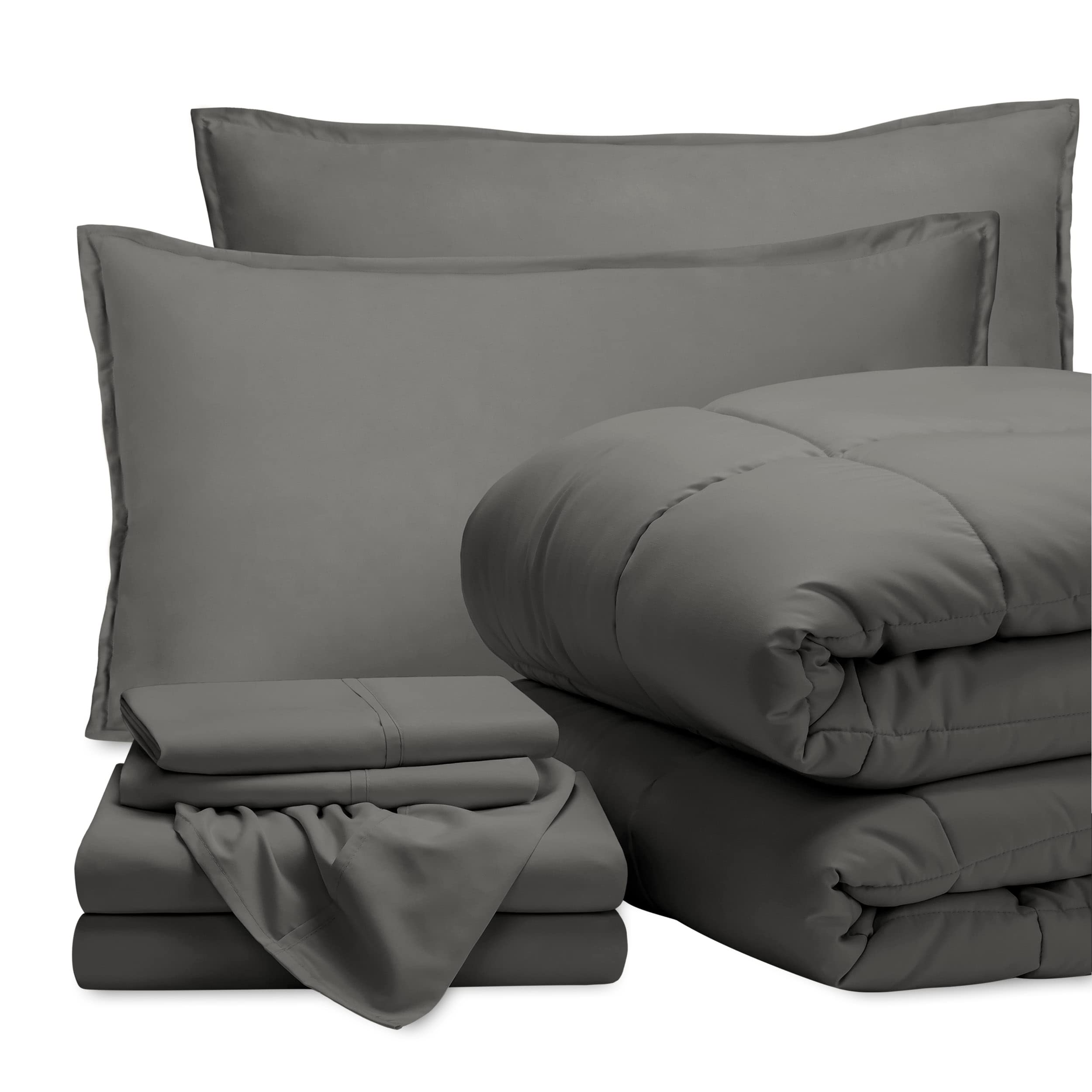 Bare Home 7-Piece Bed-in-A-Bag Comforter Set with Sheets - Full XL Size, Ultra-Soft 1800 GSM Goose Down Alternative Bedding - Grey/Grey - Perfect for Guest Rooms, Dorms & Cozy Bedroom Upgrades