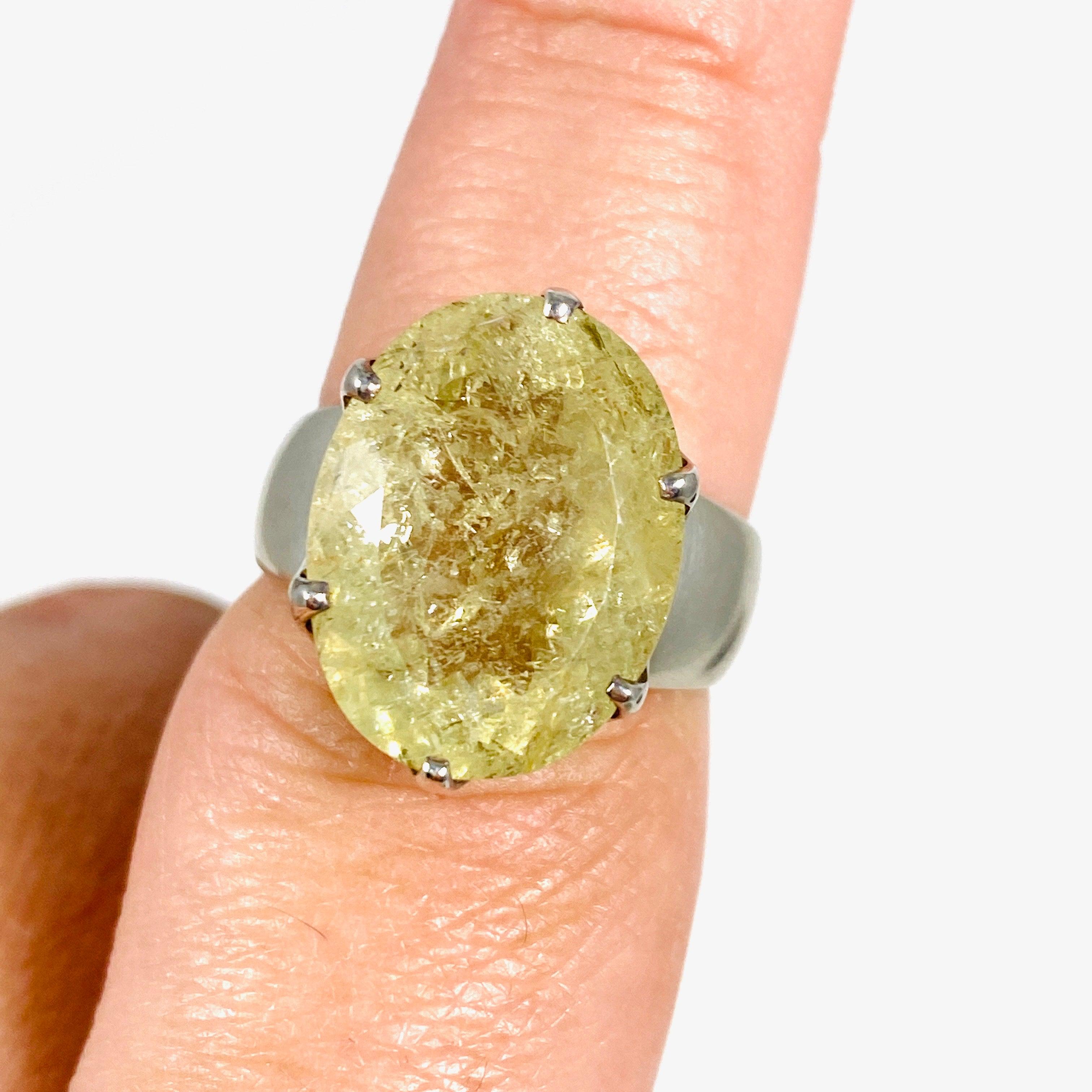 Heliodor Golden Beryl Faceted Oval Ring - Size 8.5 - PRGJ327 - Elegant Jewelry for Weddings & Special Occasions