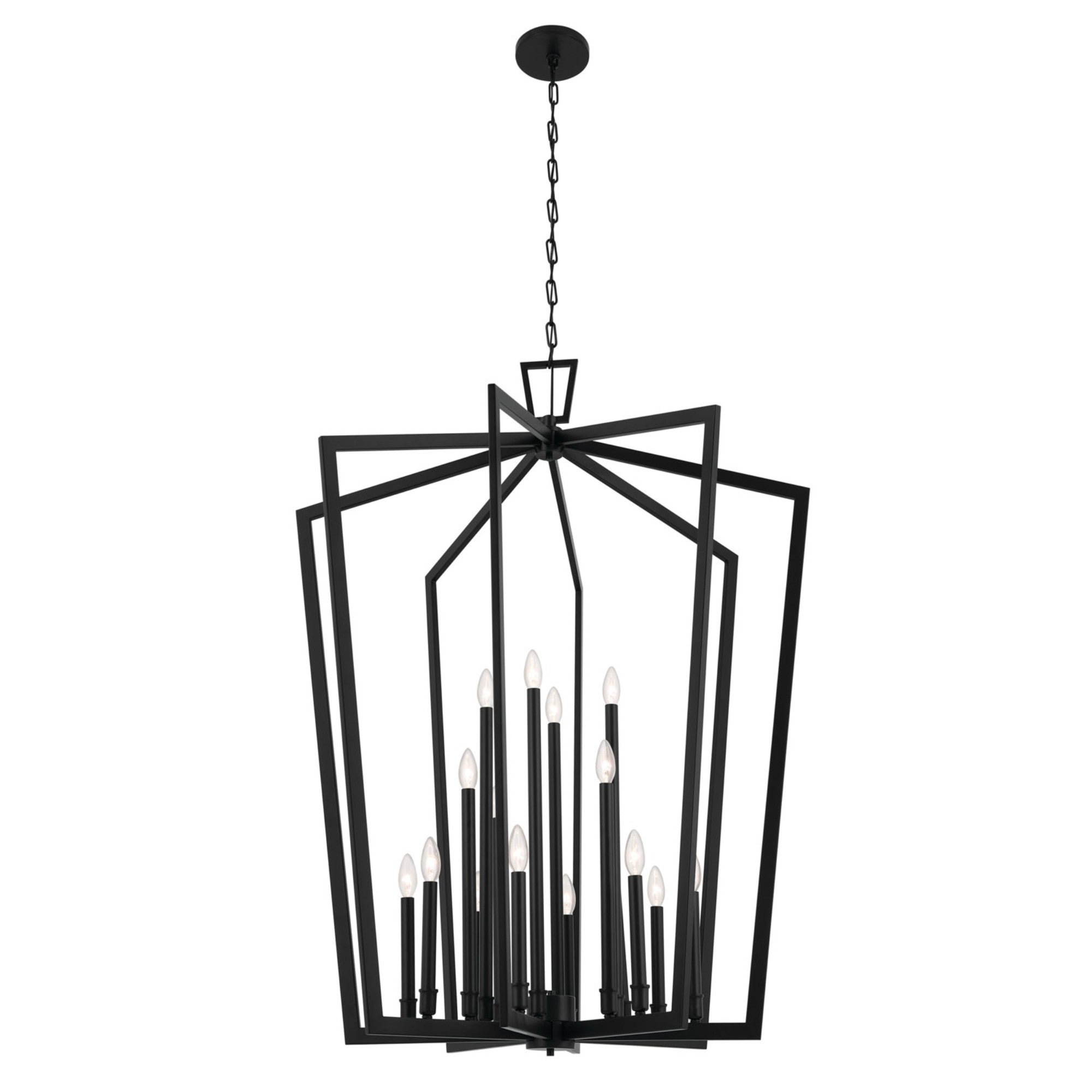 Abbotswell 37 Inch 16-Light Black Chandelier - Modern Crystal Ceiling Light Fixture for Dining Room, Bedroom, or Living Room Decor