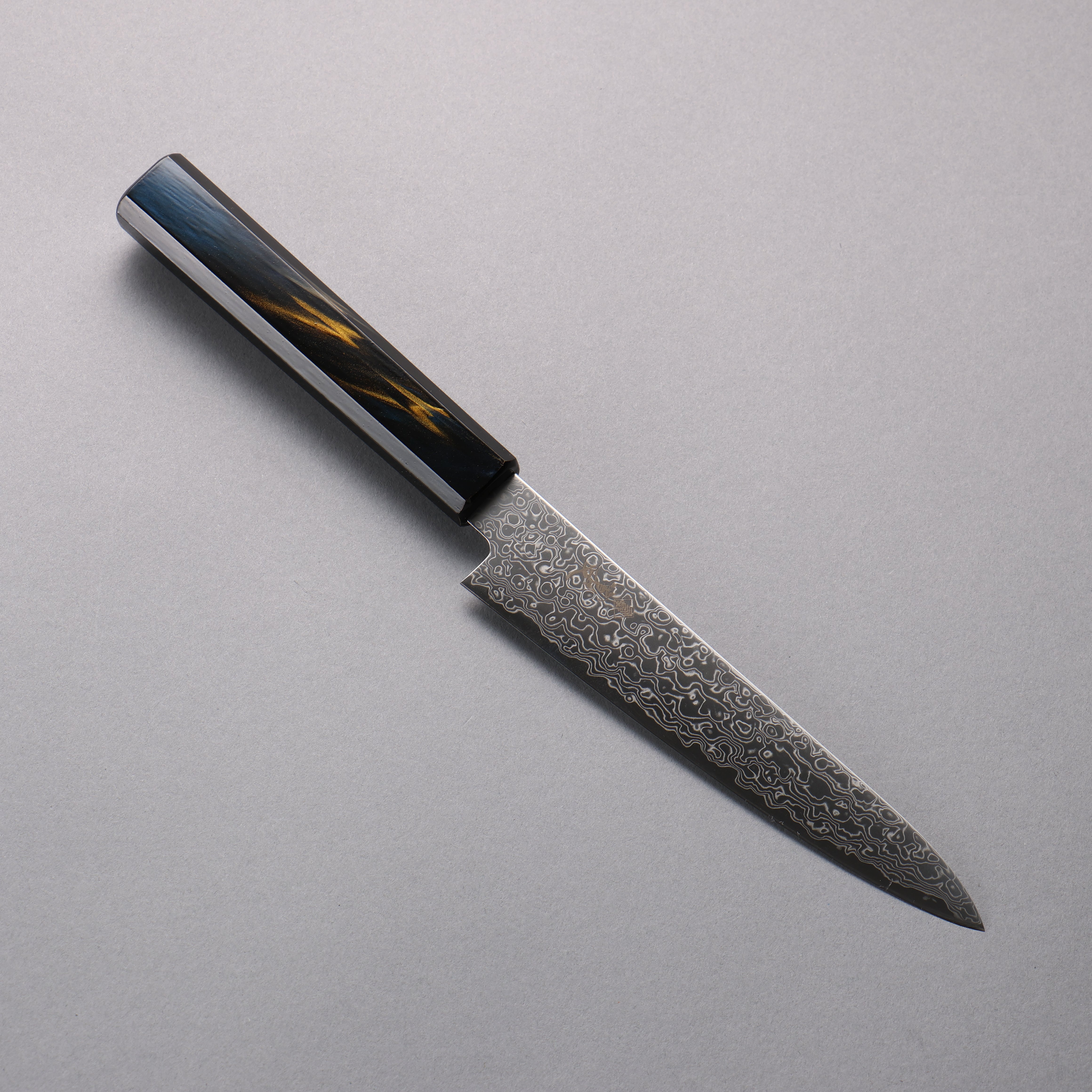 Premium SG2 Damascus Steel Petty Utility Knife 150mm - Dark Blue & Gold Lacquered Handle - Japanese Kitchen Knife for Slicing, Peeling & Precision Cutting - Perfect for Chefs & Home Cooks