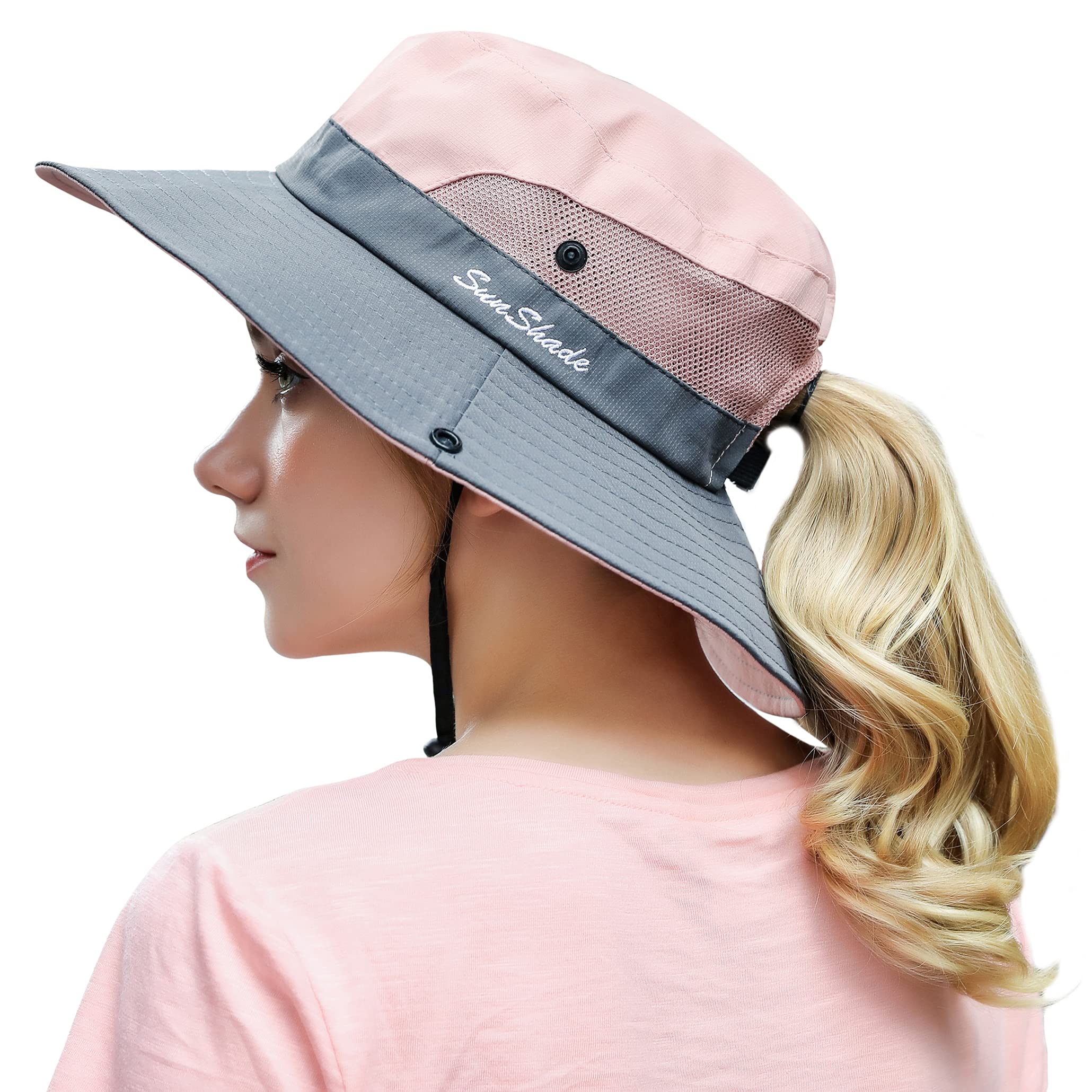 Women's Wide Brim Sun Hat UV Protection - Breathable Mesh Summer Beach Hat with Ponytail Hole, Foldable for Outdoor Activities, Fishing, Gardening & Travel Accessories