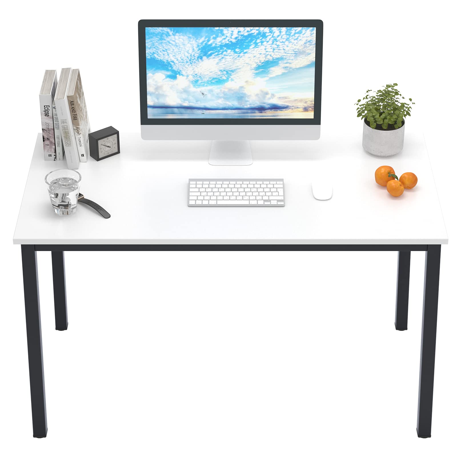 DlandHome 47-inch Medium Computer Desk - Sturdy Composite Wood Office Desk for Home & Workstation (White & Black Legs, 1 Pack) | Perfect for Small Spaces, Remote Work & Study