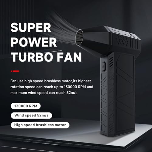 High-Speed 30000RPM USB Rechargeable Brushless Turbo Fan - 52m/s Powerful Handheld Electric Air Duster for Dust & Snow Blowing - Perfect for Computer Cleaning, Car Detailing, and Outdoor Snow Removal