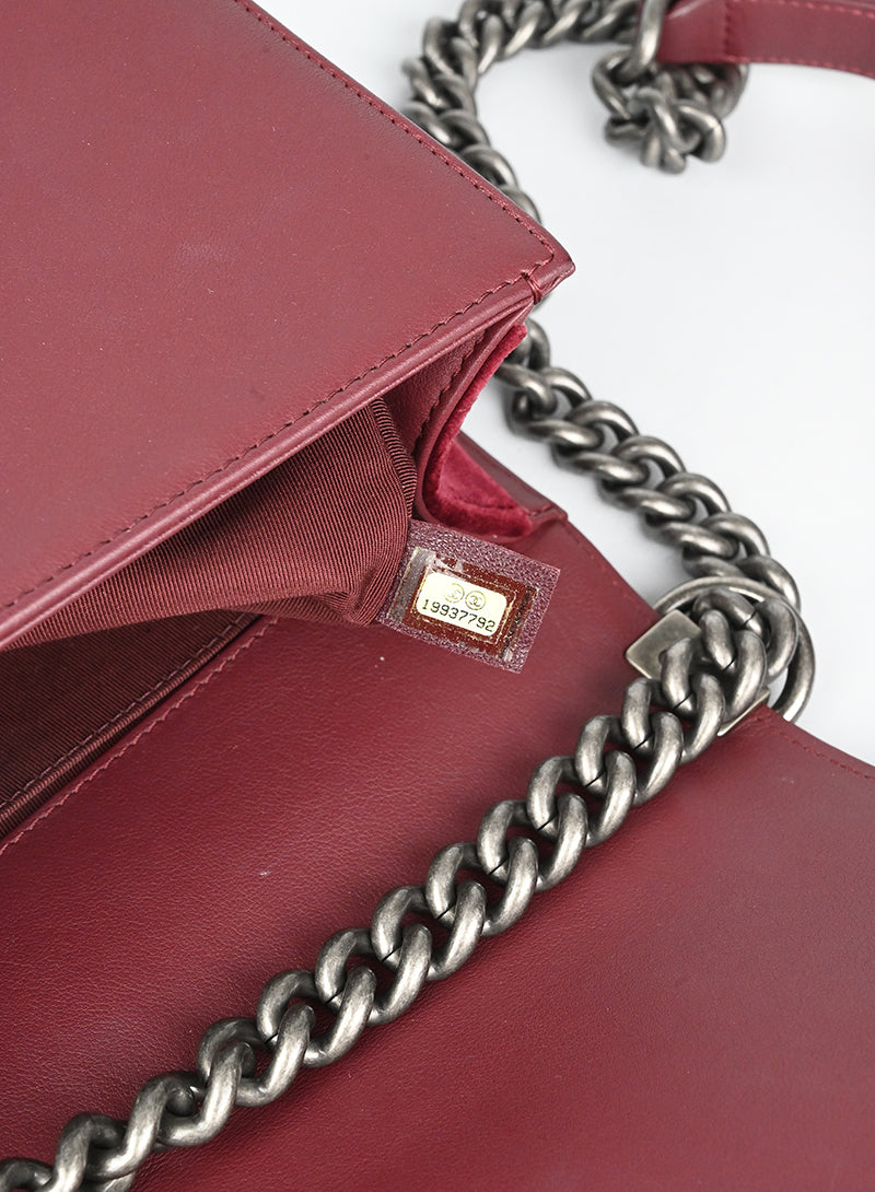 Chanel Burgundy Velvet Boy Bag - Luxury Quilted Shoulder Bag for Women | Perfect for Evening Parties, Weddings & Special Occasions