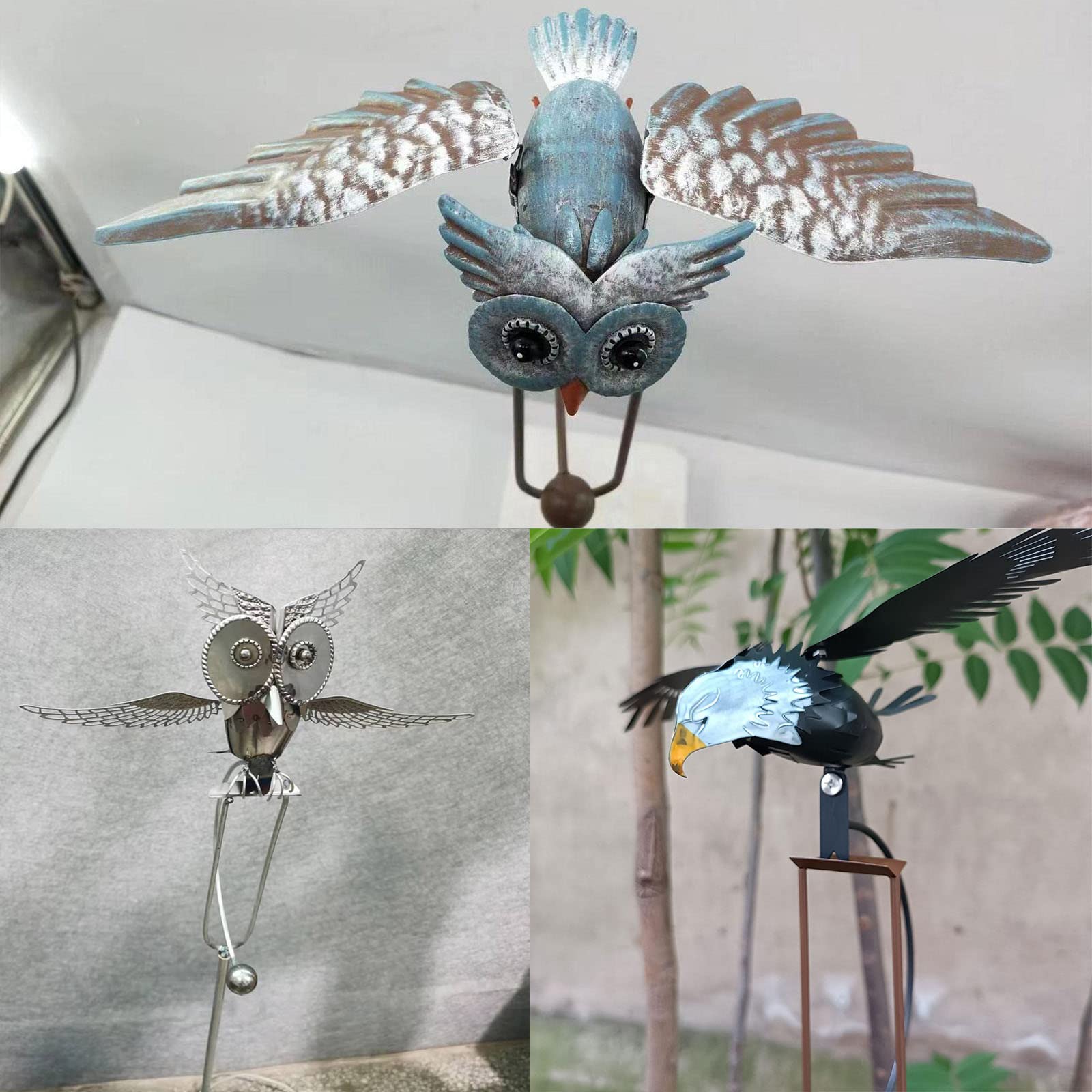 Realistic Owl Garden Stake - Handcrafted Metal Rocking Eagle & Owl Patio Decor for Outdoor Lawn, Yard, Spring Garden - Durable Indoor/Outdoor Ornament for Porch, Flower Beds & Landscape Decoration