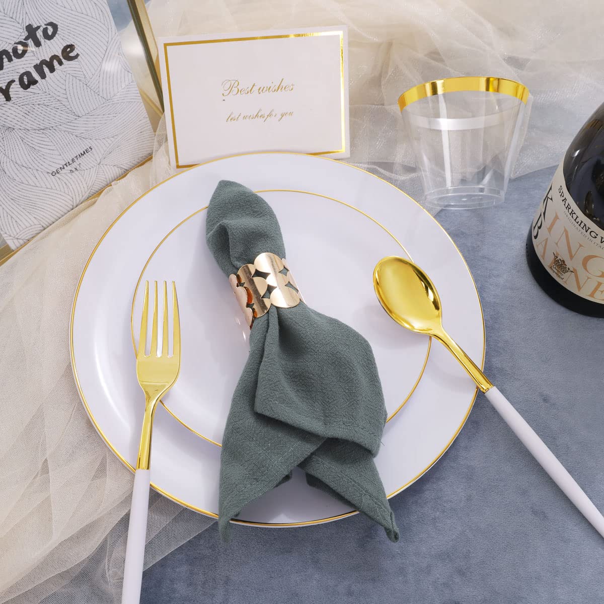 180-Piece Gold Plastic Dinnerware Set - Elegant White Plates with Gold Rim, Disposable Cutlery with White Handles & Solo Cups for 30 Guests | Perfect for Weddings, Birthday Parties, Baby Showers & Formal Events