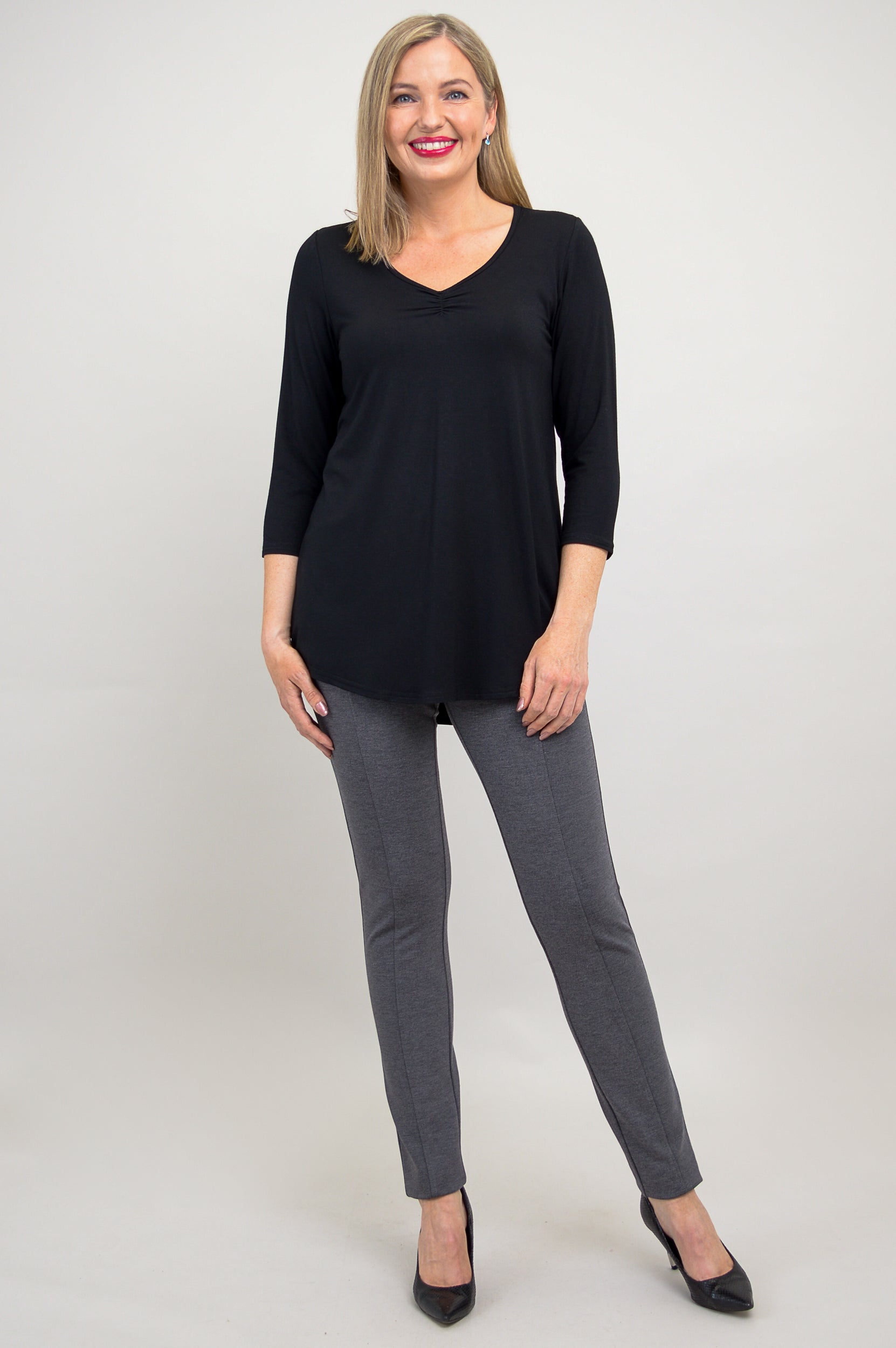 Franny Top - Soft Bamboo V-Neck Blouse for Women in Black | Breathable & Comfortable Casual Wear for Office, Date Night & Everyday Outfits