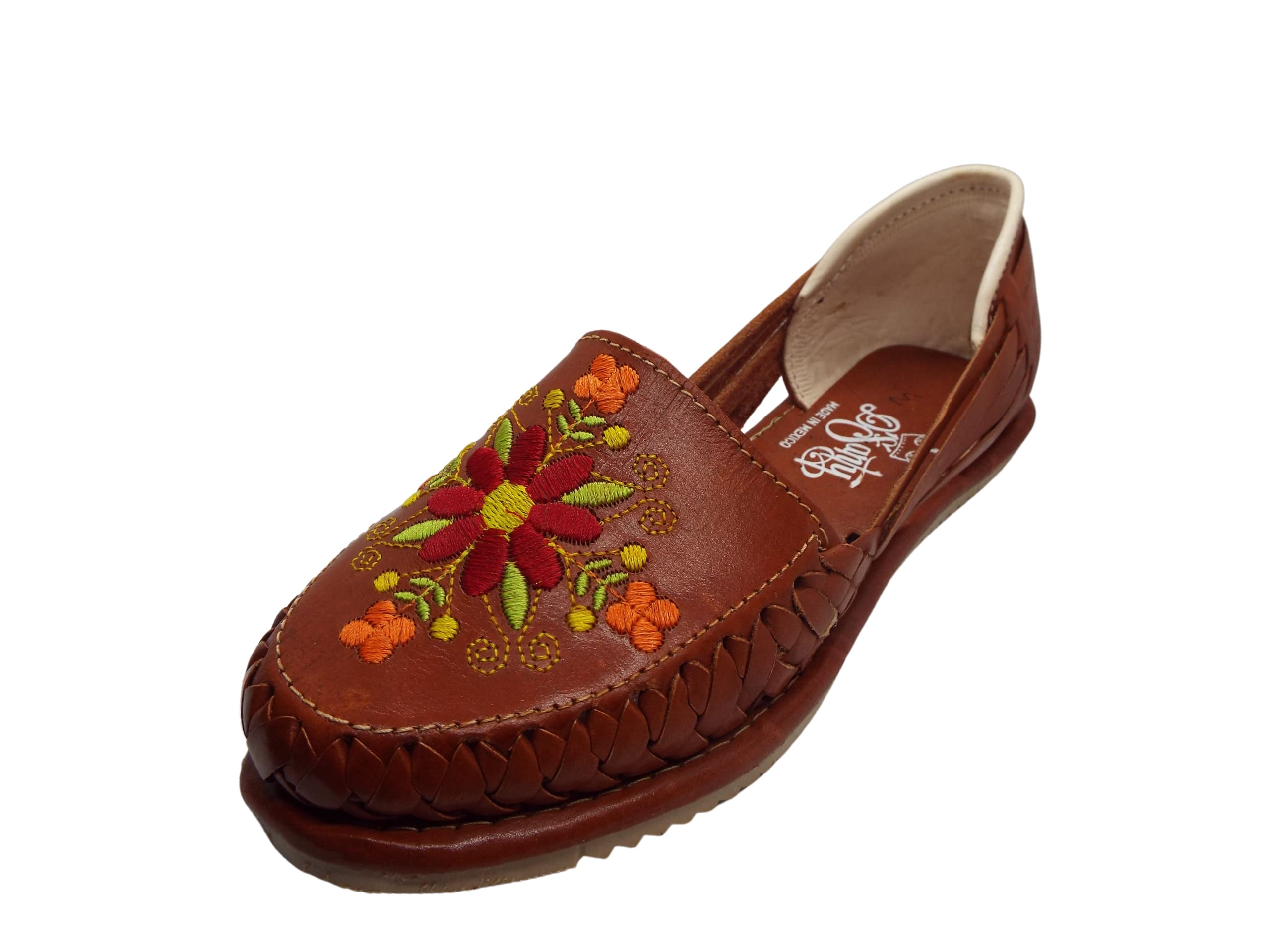 GCENTERPRISE Women's Mexican Huarache Sandals - Authentic Maya Floral Design | Comfortable Leather Handmade Huaraches for Beach, Vacation & Summer Outfits