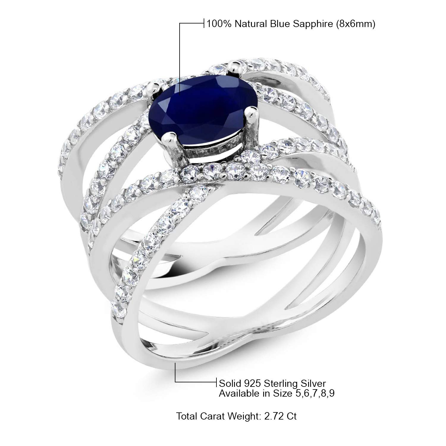 Gem Stone King 8X6MM Oval Birthstone Criss Cross Engagement Ring for Women - 925 Sterling Silver Fine Jewelry Gift for Her, Mom, Wife | Size 5-9 | Perfect for Anniversaries, Proposals & Special Occasions