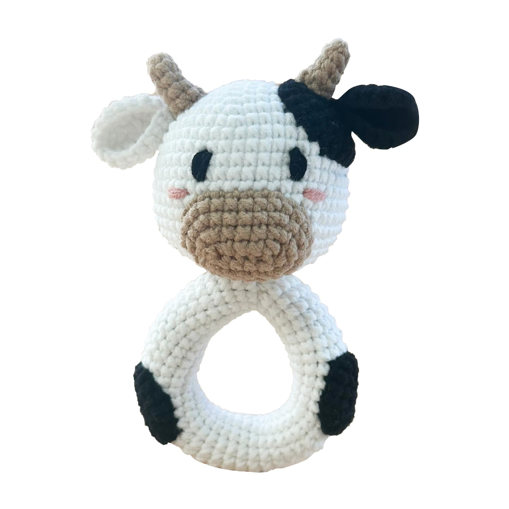 Organic Crochet Baby Rattle Toy - Handmade Stuffed Cow for Newborns, Perfect Baby Shower Gift for Boys & Girls