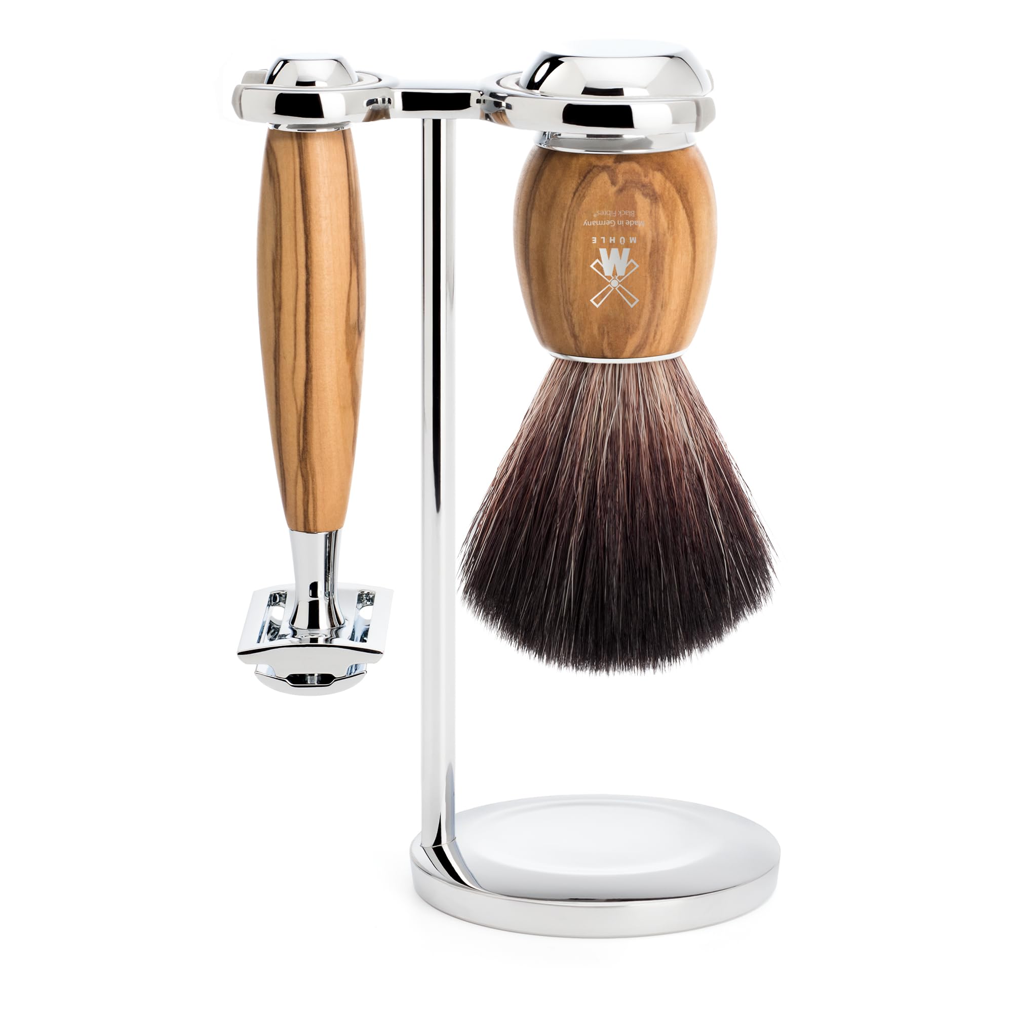 Premium MÜHLE VIVO Olive Wood 3-Piece Safety Razor Set with Black Fibre Handle - Classic Wet Shaving Kit for Men, Perfect Gift for Father's Day & Travel Shaving Essentials