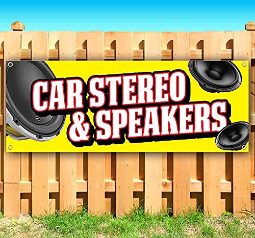 Premium 13 oz Heavy-Duty Vinyl Car Stereo & Speakers Banner - Single-Sided with Metal Grommets | Durable Non-Fabric Sign for Auto Shops & Car Audio Stores