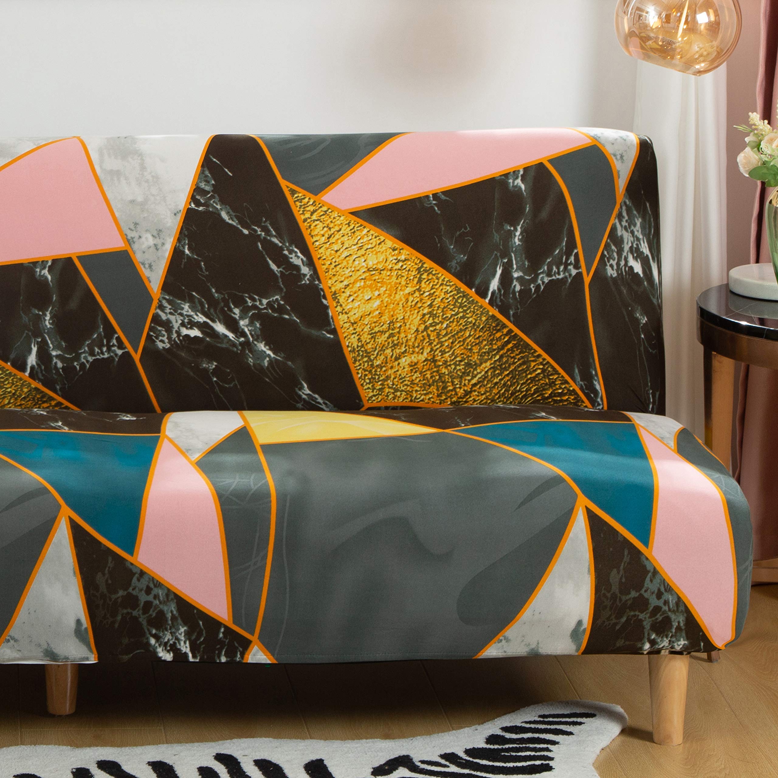 Beacon Pet Stretch Sofa Slipcover - Armless Futon Cover, Printed Fitted Furniture Protector, Elastic Polyester Spandex, Washable Armless Sofa Cover for Folding Couch Shield - Perfect for Pet Owners, Living Room Decor & Furniture Protection