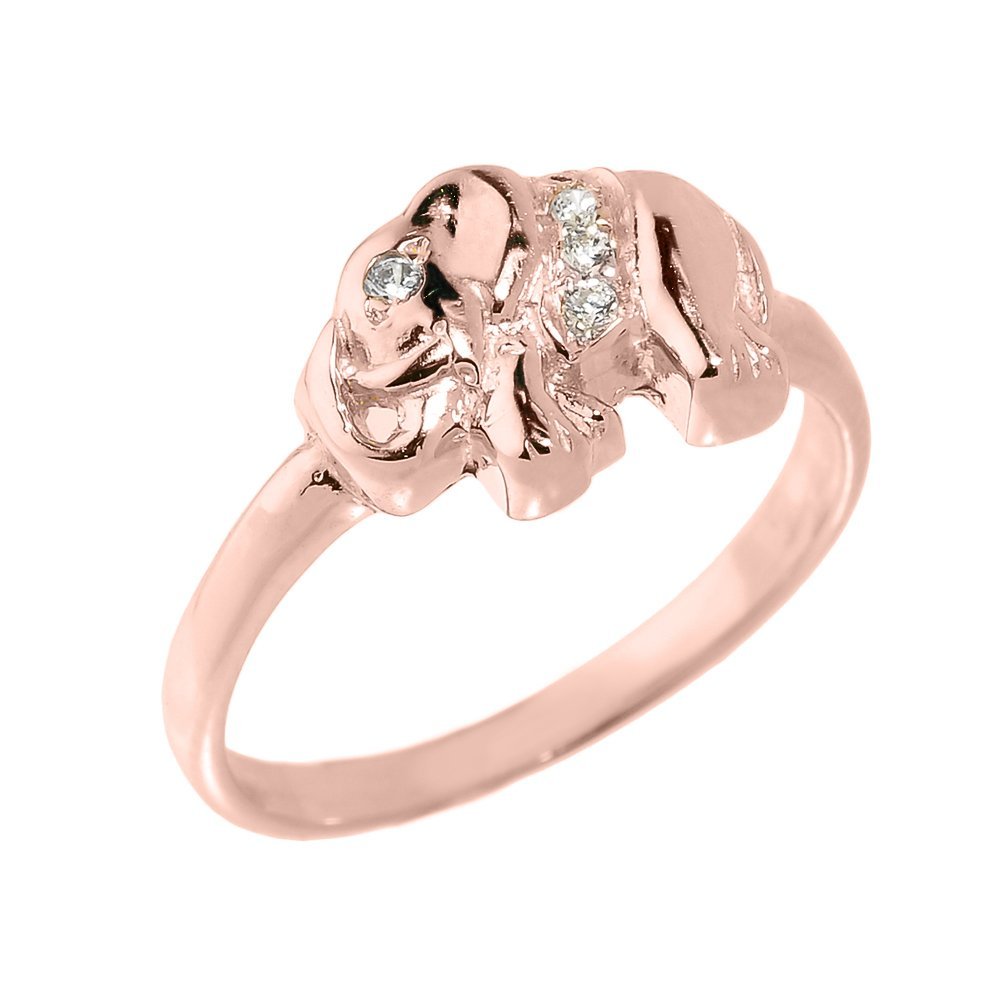 14K Rose Gold CZ-Studded Lucky Elephant Ring - Elegant Good Luck Charm Jewelry for Women, Perfect for Gifts, Parties, and Everyday Wear