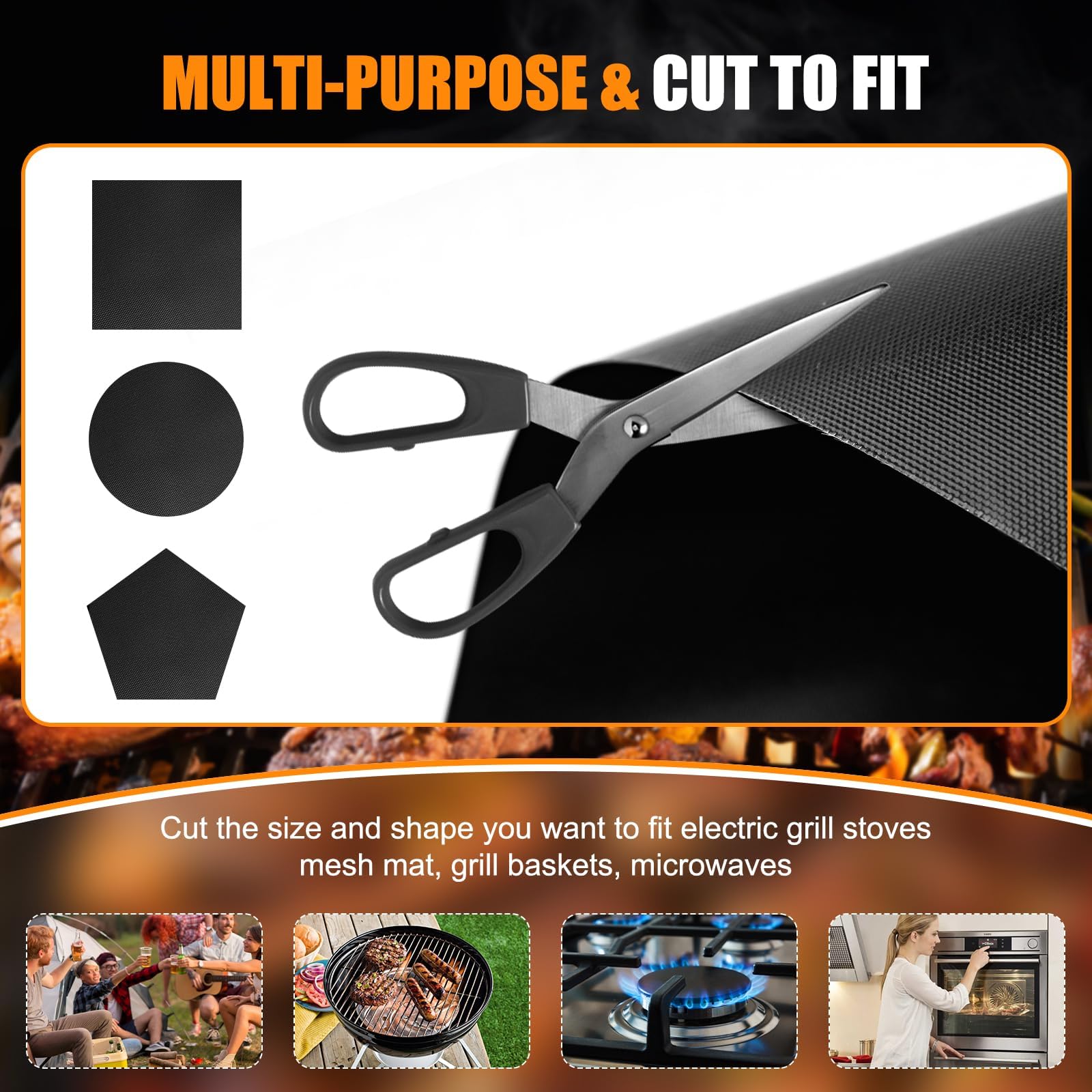 Premium Non-Stick Grill Mat Set of 5 - Reusable BBQ Cooking Mats for Gas, Charcoal & Electric Grills - 15.75 x 13 Inch Heavy Duty, Easy Clean, Black - Perfect for Backyard BBQs, Camping & Outdoor Cooking