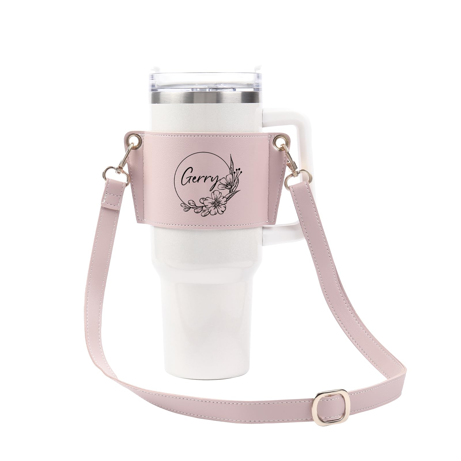 **Personalized Name Water Bottle Holder - Adjustable Strap Leather Cup Carrier Bag - Custom Gifts for Women, Gym, Hiking & Travel**