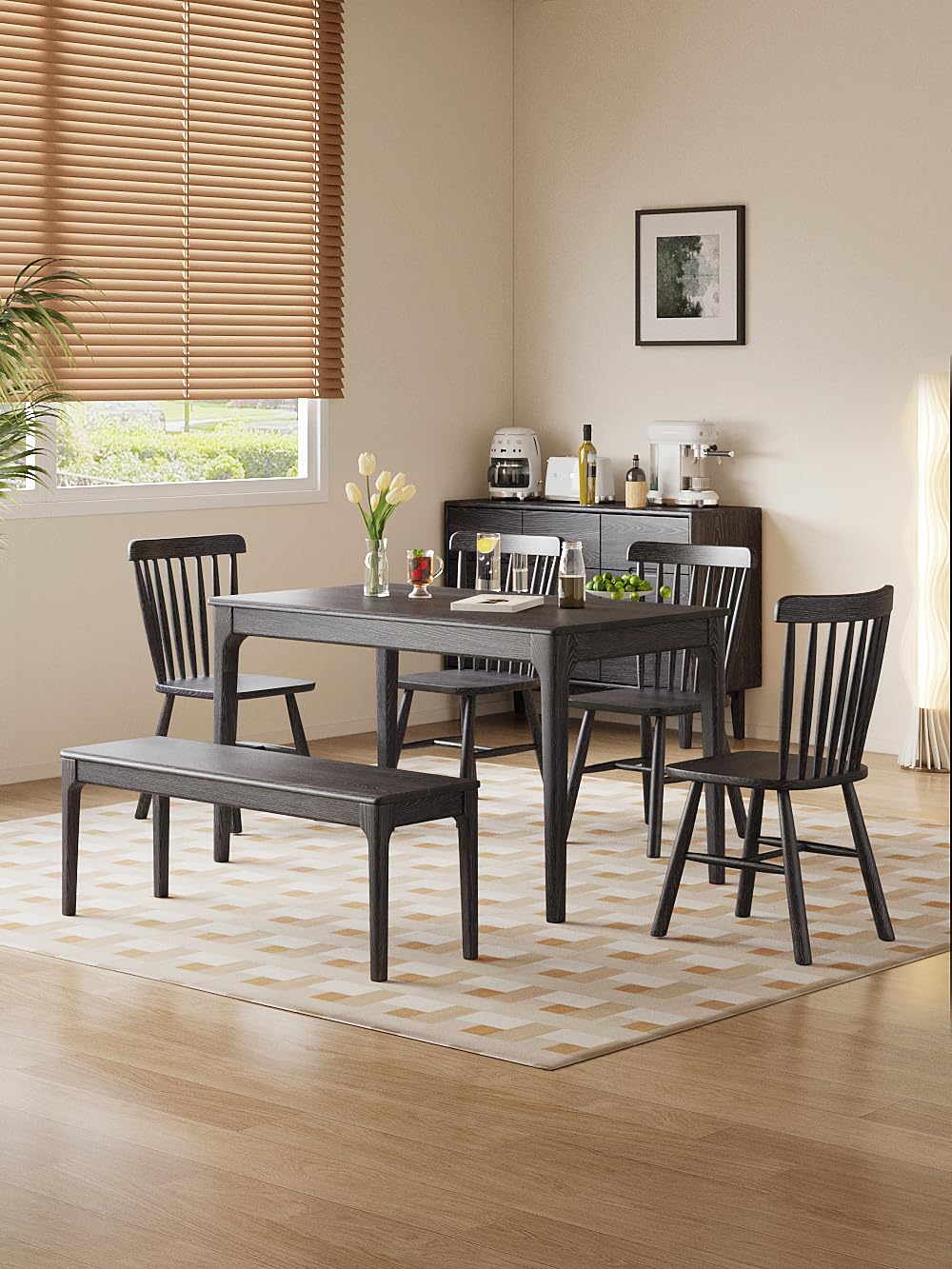 Solid Oak Wooden Dining Bench - 55.2