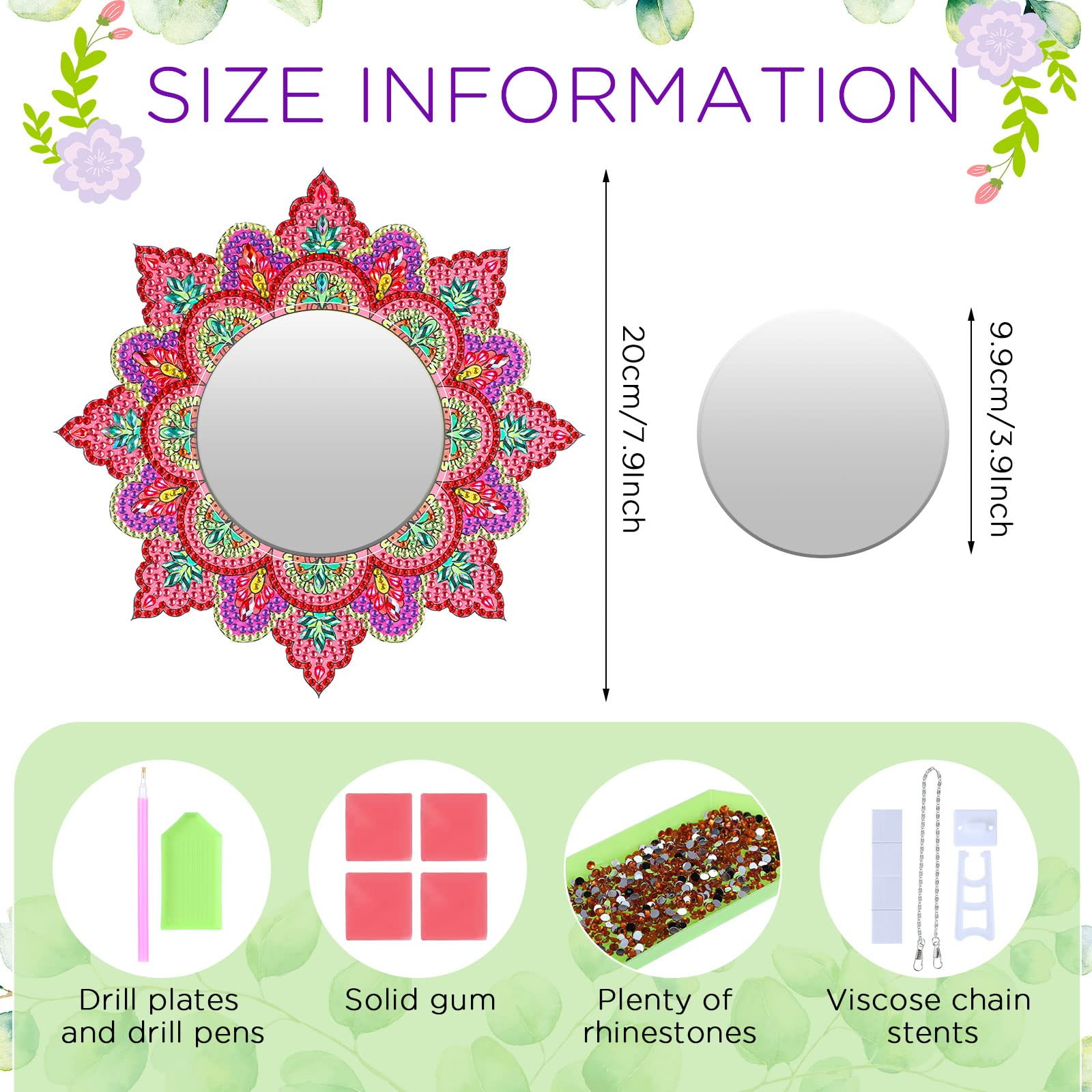 2 Pack DIY 5D Diamond Painting Mirror Kit - Mandala Crystal Rhinestone Makeup Mirror for Adults, Beginners, Home Decor | Perfect for Arts & Crafts, Birthday Gifts, Bathroom Vanity & Bedroom Decor