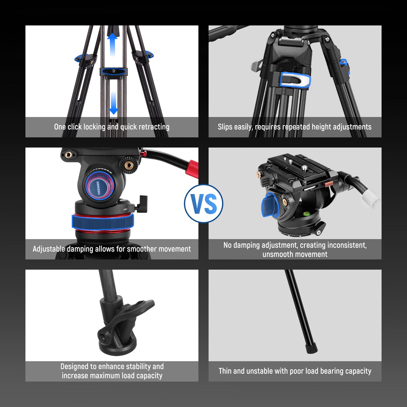 NEEWER LL35 78 Pro Carbon Fiber Tripod for DSLR Camera - Lightweight Professional Video Tripod with Fluid Head for Photography, Vlogging & Film Making